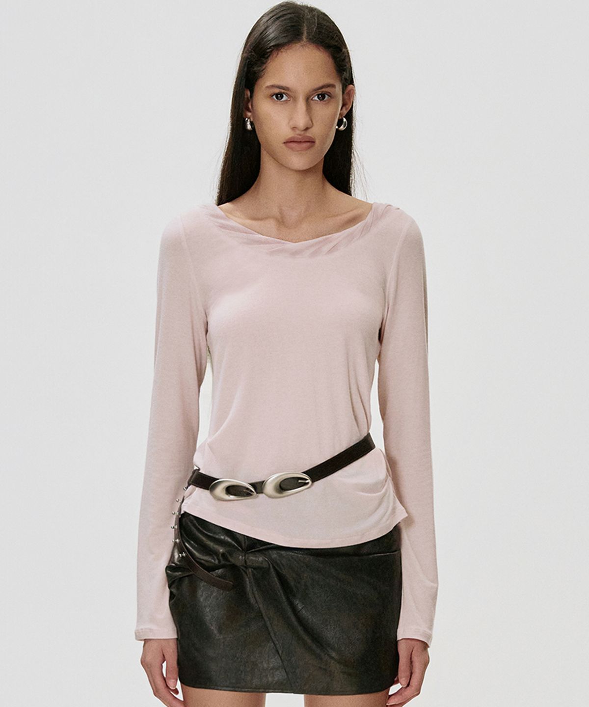 킴지수(KIMZISU) Braided Drape T-shirt_BABY PINK