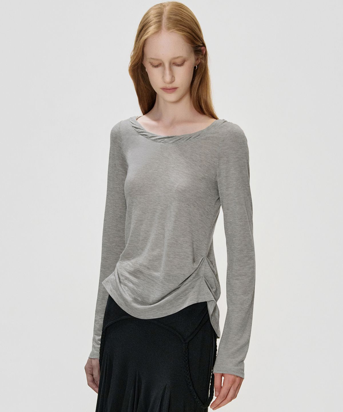 킴지수(KIMZISU) Braided Drape T-shirt_GREY