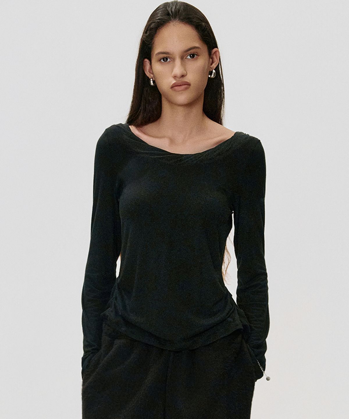 킴지수(KIMZISU) Braided Drape T-shirt_BLACK