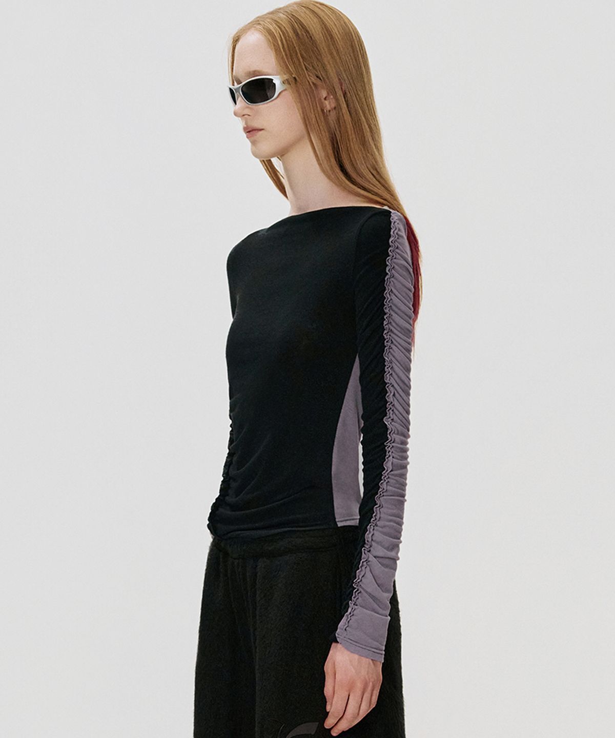 킴지수(KIMZISU) Colour Block Shirred T-shirt_BLACK