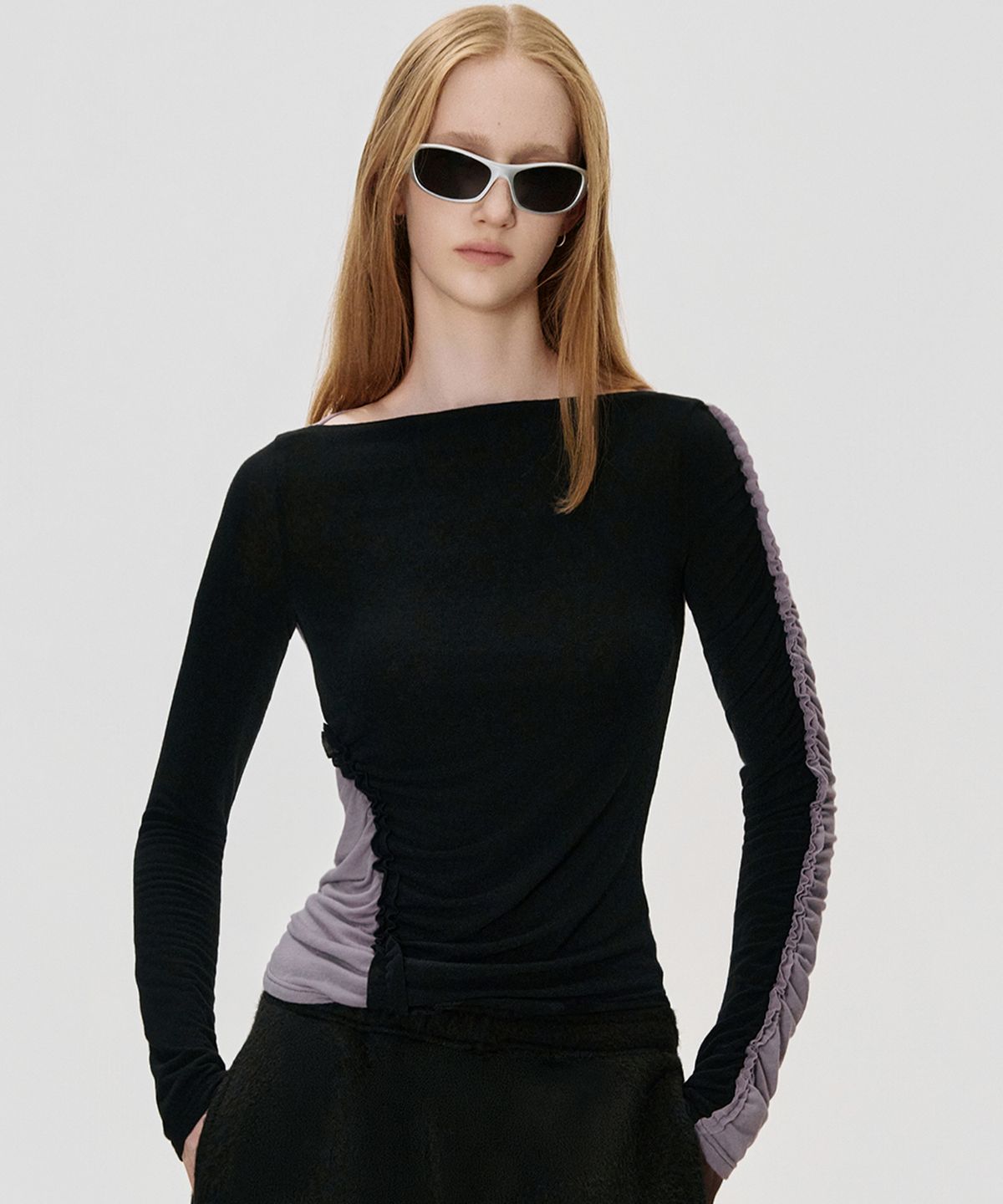 킴지수(KIMZISU) Colour Block Shirred T-shirt_BLACK