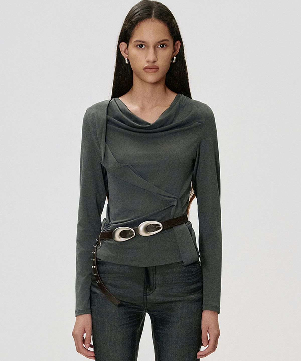 킴지수(KIMZISU) Draped Fold T-shirt_DARK GREY