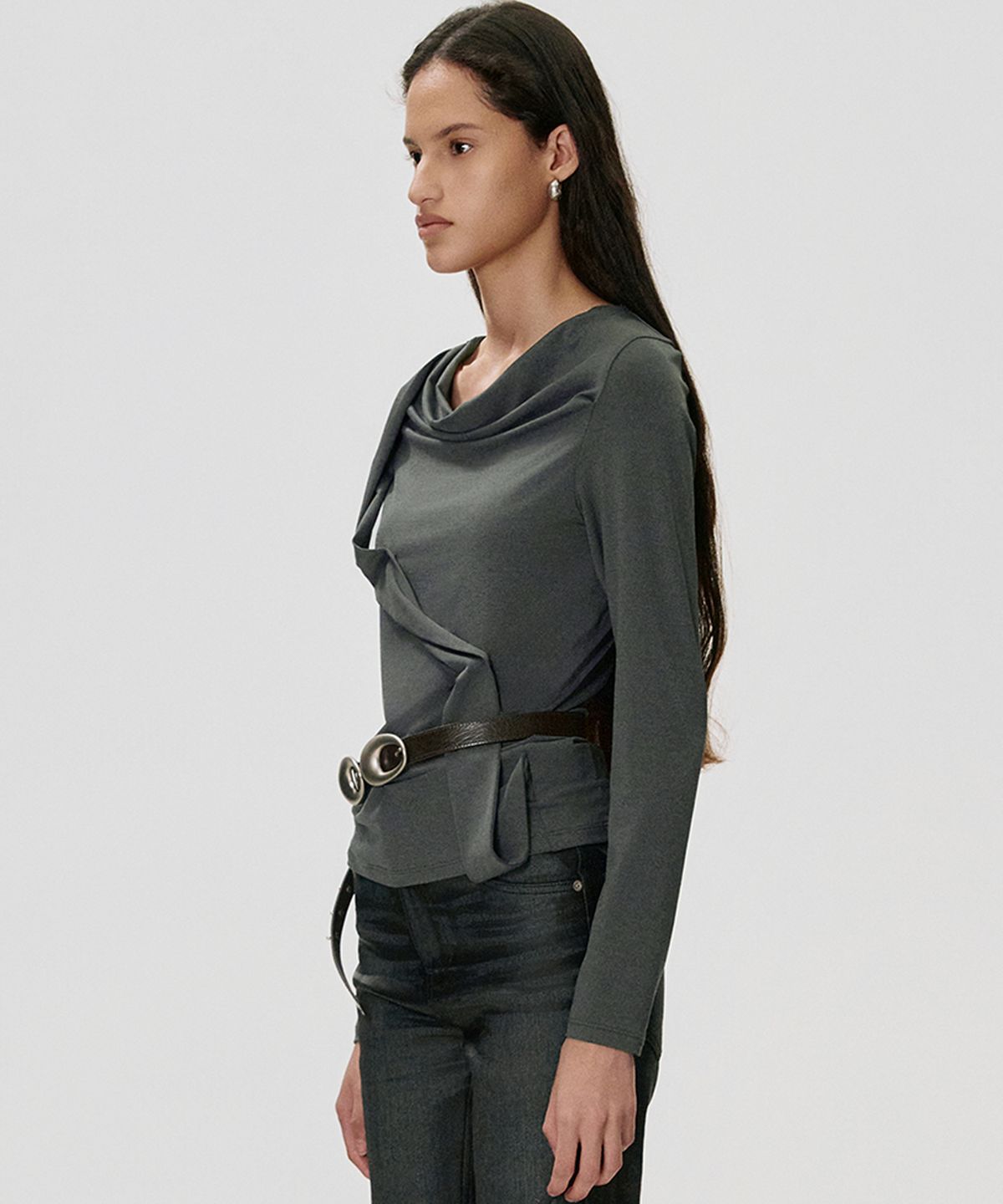 킴지수(KIMZISU) Draped Fold T-shirt_DARK GREY