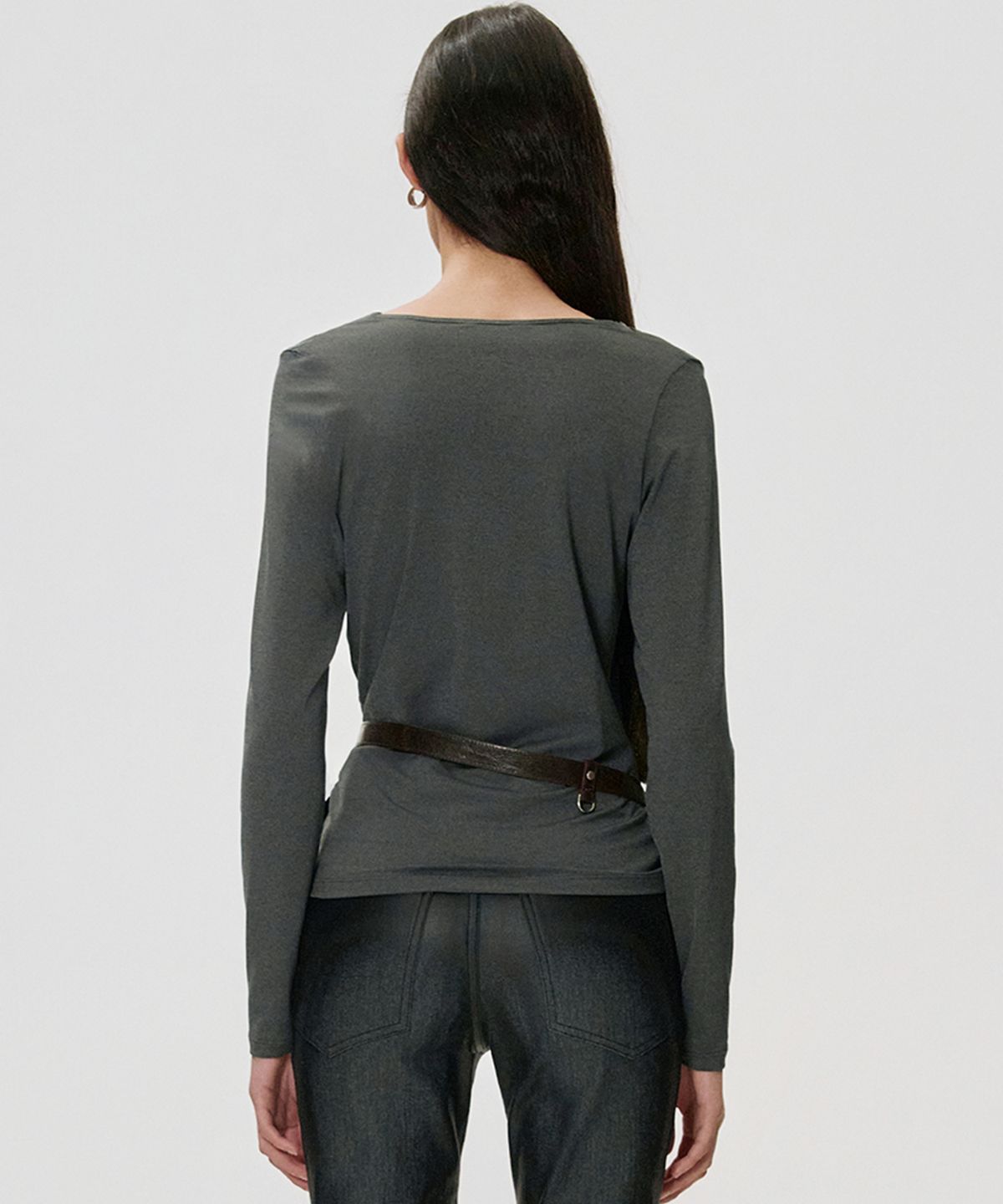 킴지수(KIMZISU) Draped Fold T-shirt_DARK GREY