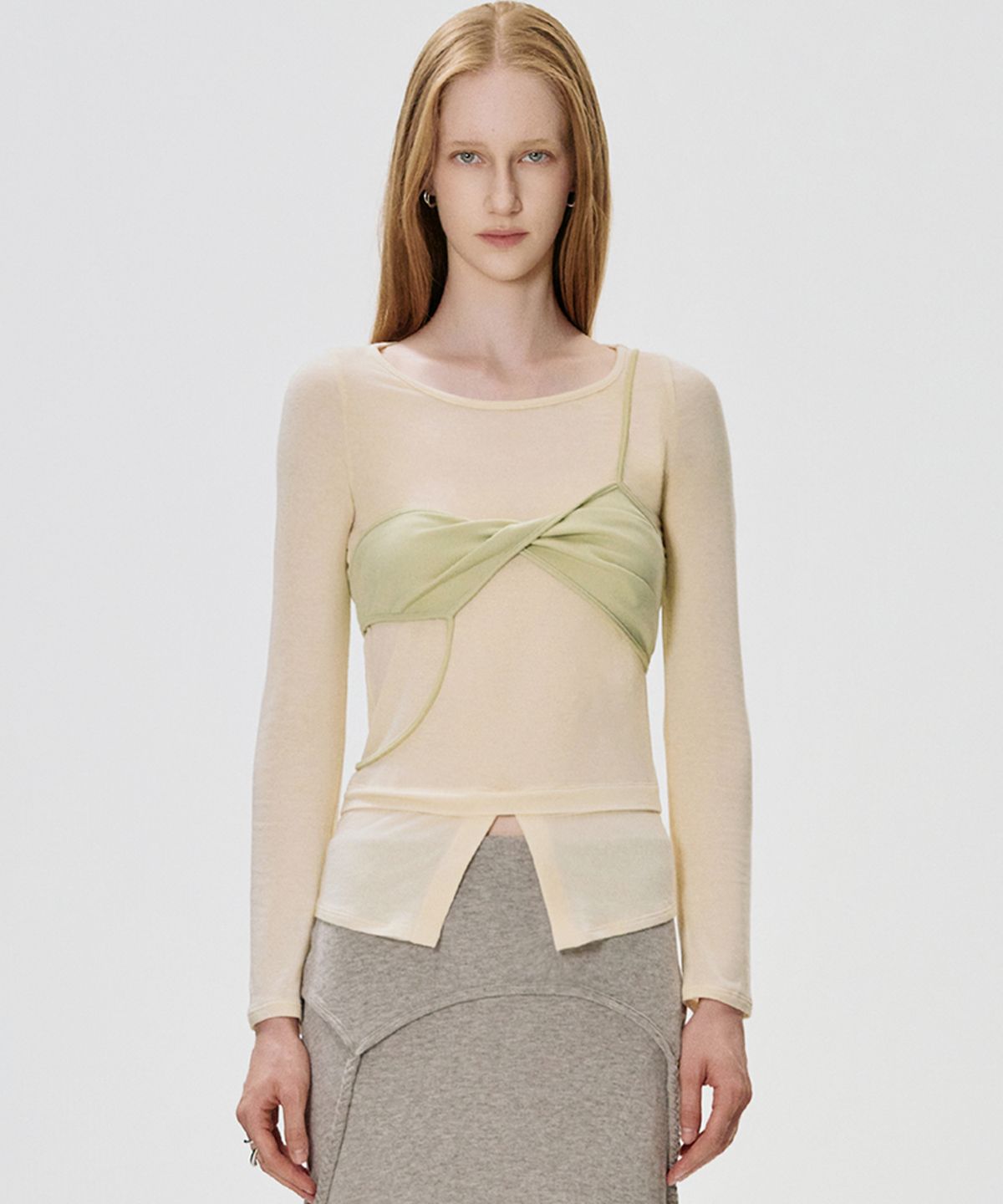 킴지수(KIMZISU) Twisted Bra Layer T-shirt_IVORY