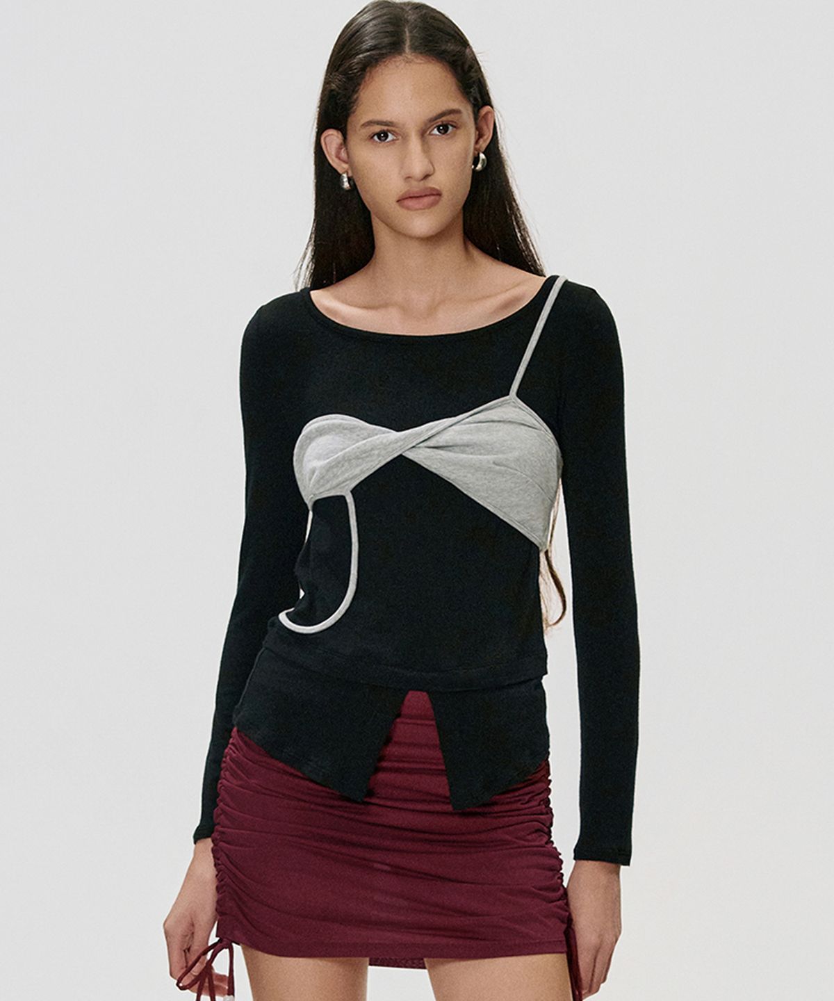 킴지수(KIMZISU) Twisted Bra Layer T-shirt_BLACK