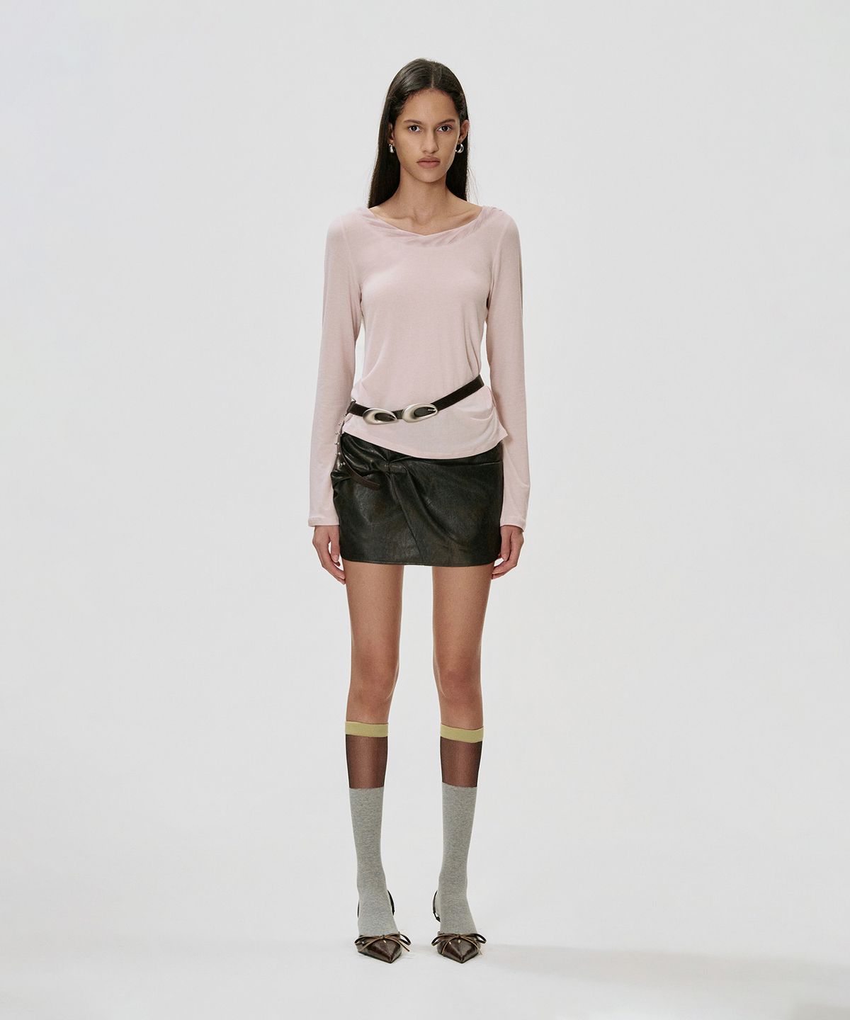 킴지수(KIMZISU) Sheer Color-Block Knee-High Socks_GREY