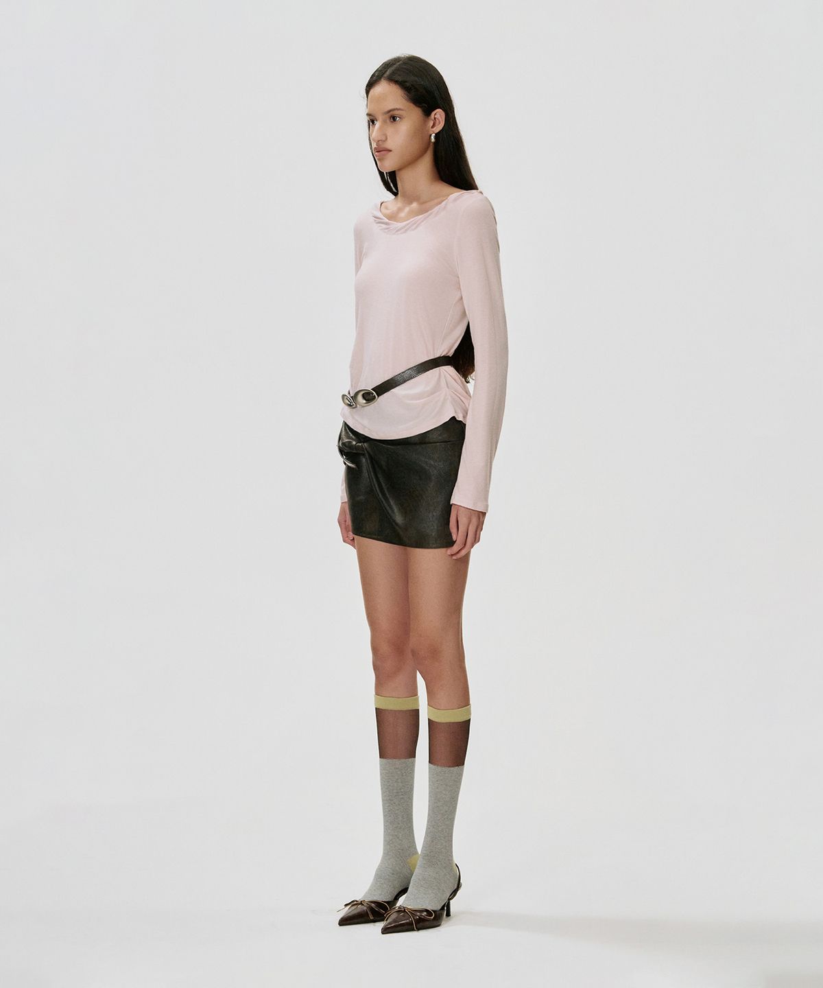 킴지수(KIMZISU) Sheer Color-Block Knee-High Socks_GREY