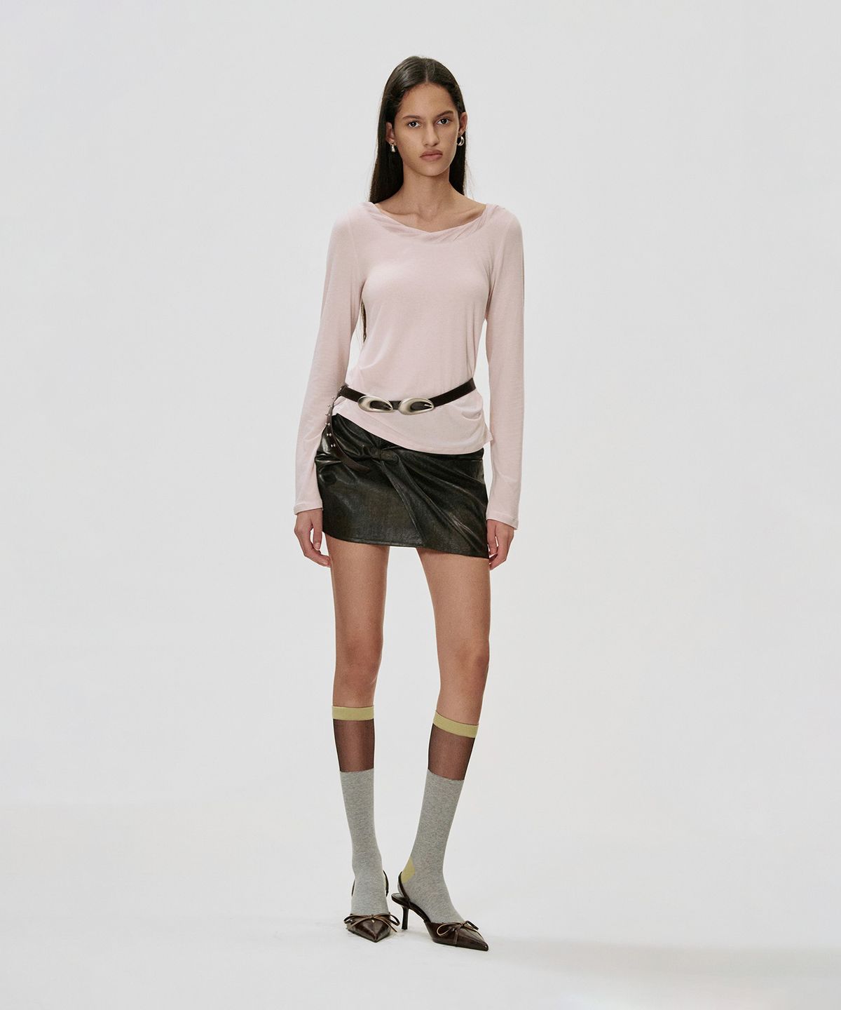 킴지수(KIMZISU) Sheer Color-Block Knee-High Socks_GREY