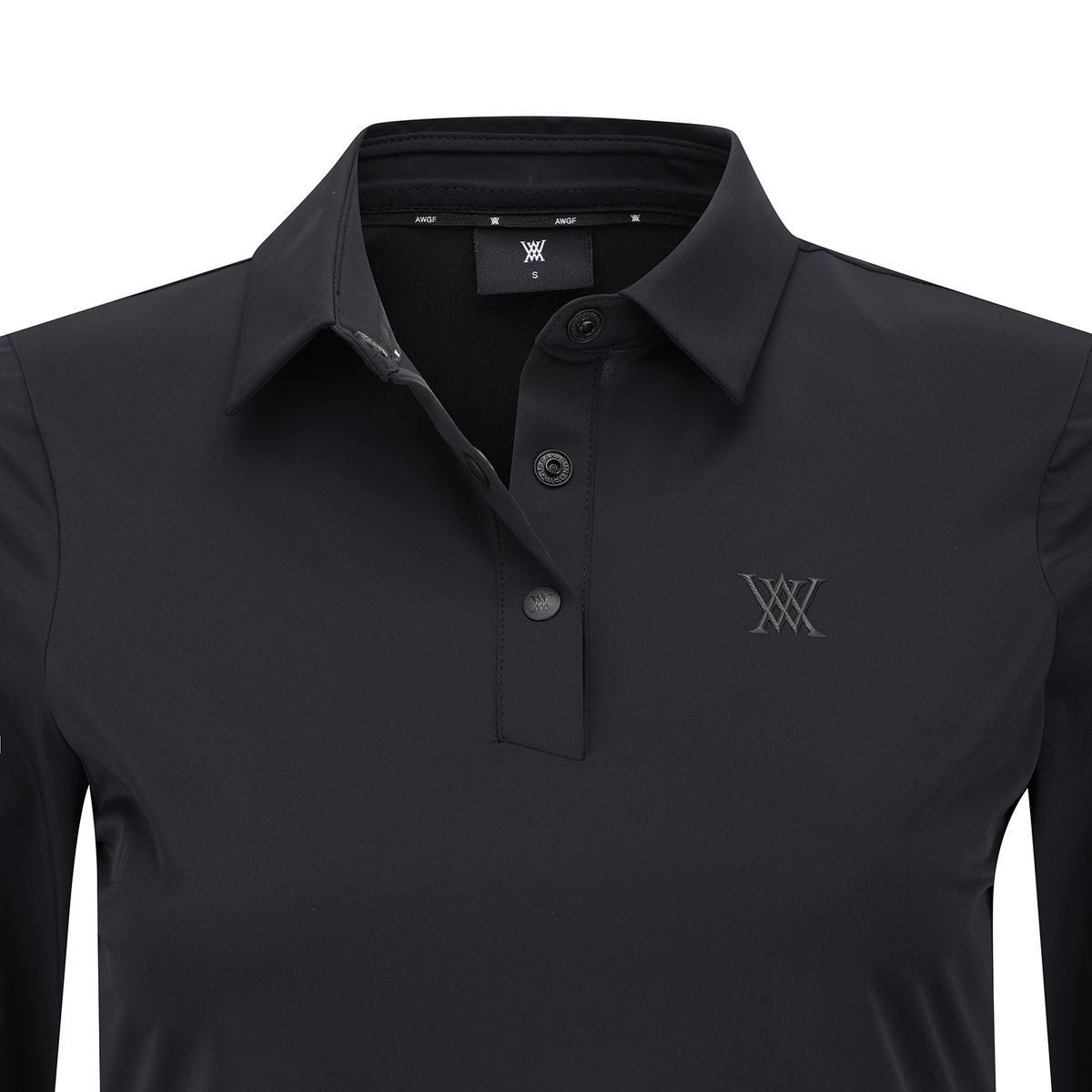 어뉴골프(ANEW GOLF) WOMEN SOLID LONG SLEEVE COLLAR T-SHIRT_BK