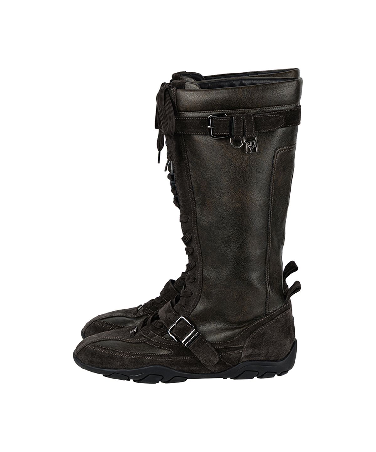 트리밍버드(TREEMINGBIRD) Suede-Panelled Boxing Boots [ Brown ]