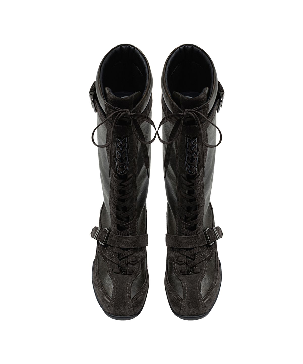 트리밍버드(TREEMINGBIRD) Suede-Panelled Boxing Boots [ Brown ]