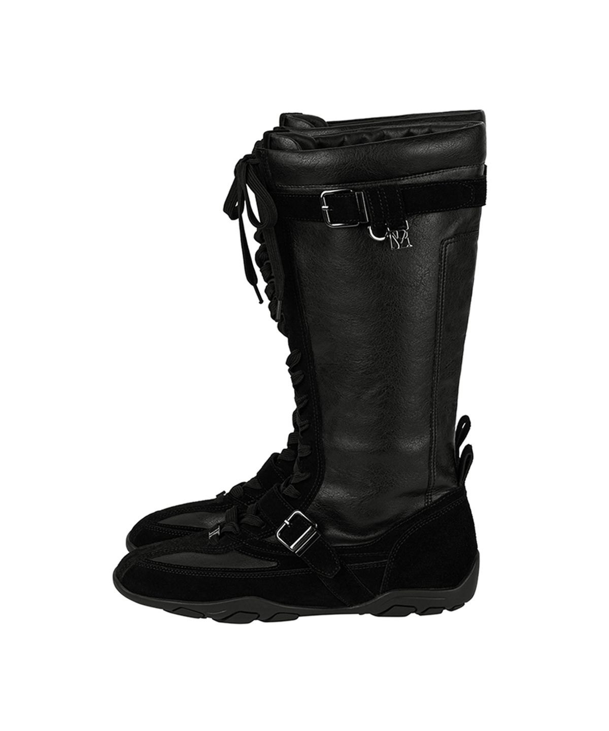 트리밍버드(TREEMINGBIRD) Suede-Panelled Boxing Boots [ Black ]