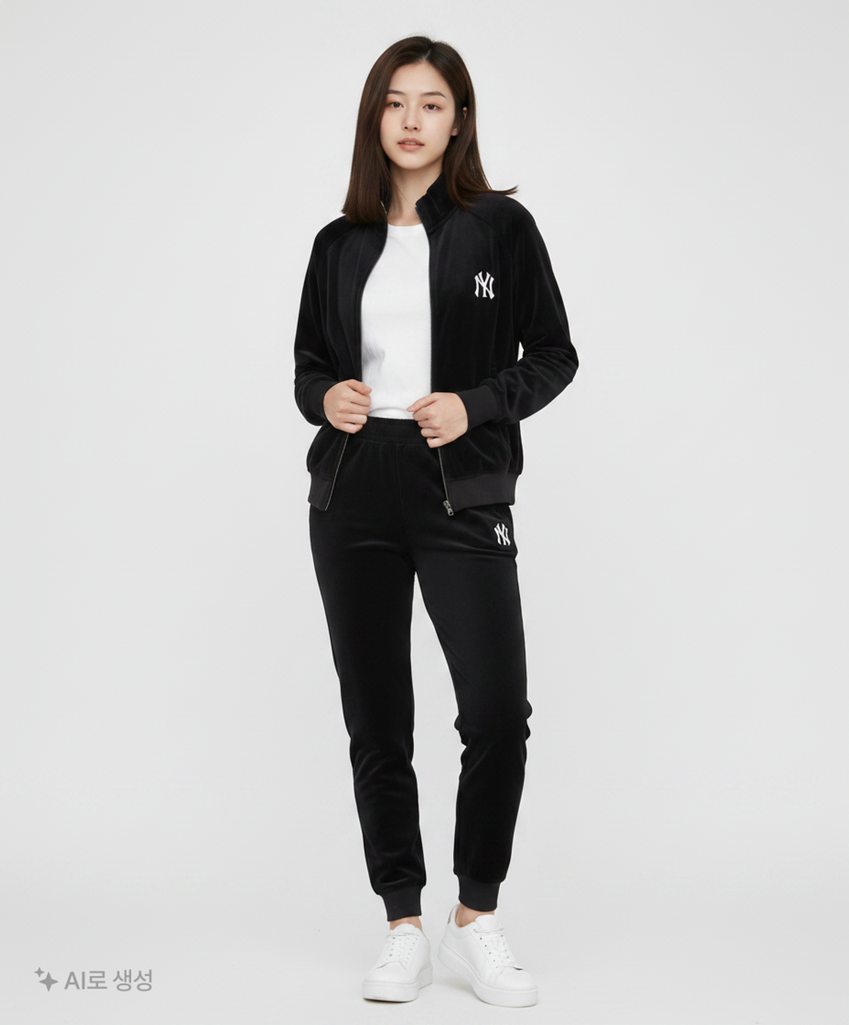 엠엘비(MLB) 벨벳 하이넥 트레이닝 집업 (셋업) NY (Black) M