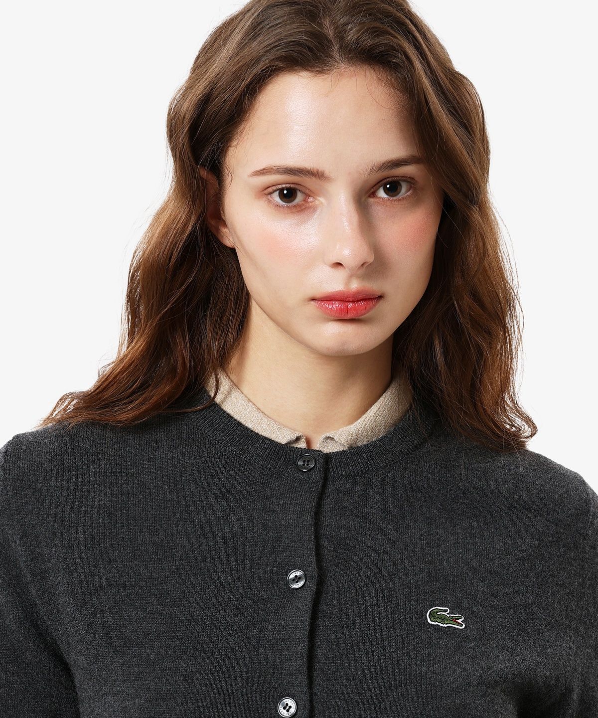 라코스테(LACOSTE) 여성 베이직 크루넥 가디건 AF222E-56N EL6