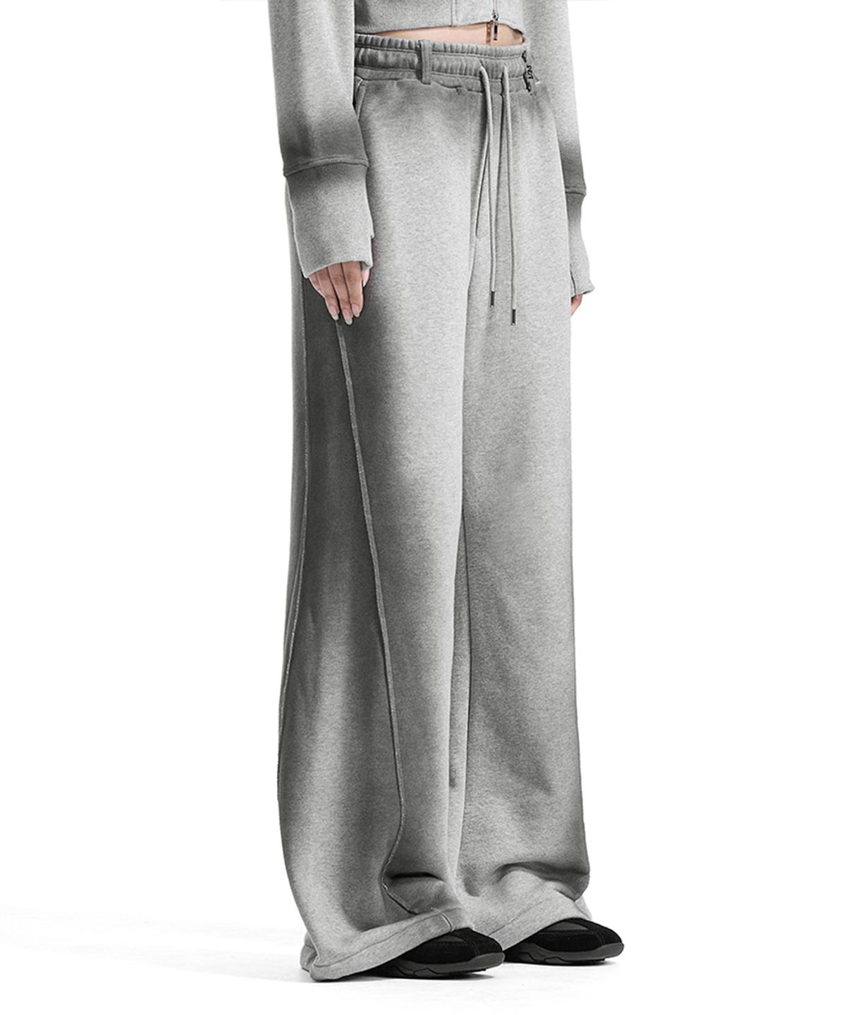 트리밍버드(TREEMINGBIRD) Brushed Detail Set-Up Sweat Pants [ Melange Gray ]