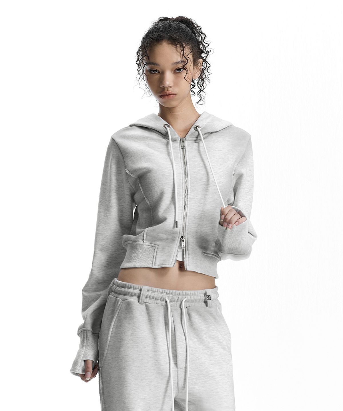 트리밍버드(TREEMINGBIRD) Brushed Set-Up Sweat Hoodie Zip-Up [ Light Gray ]