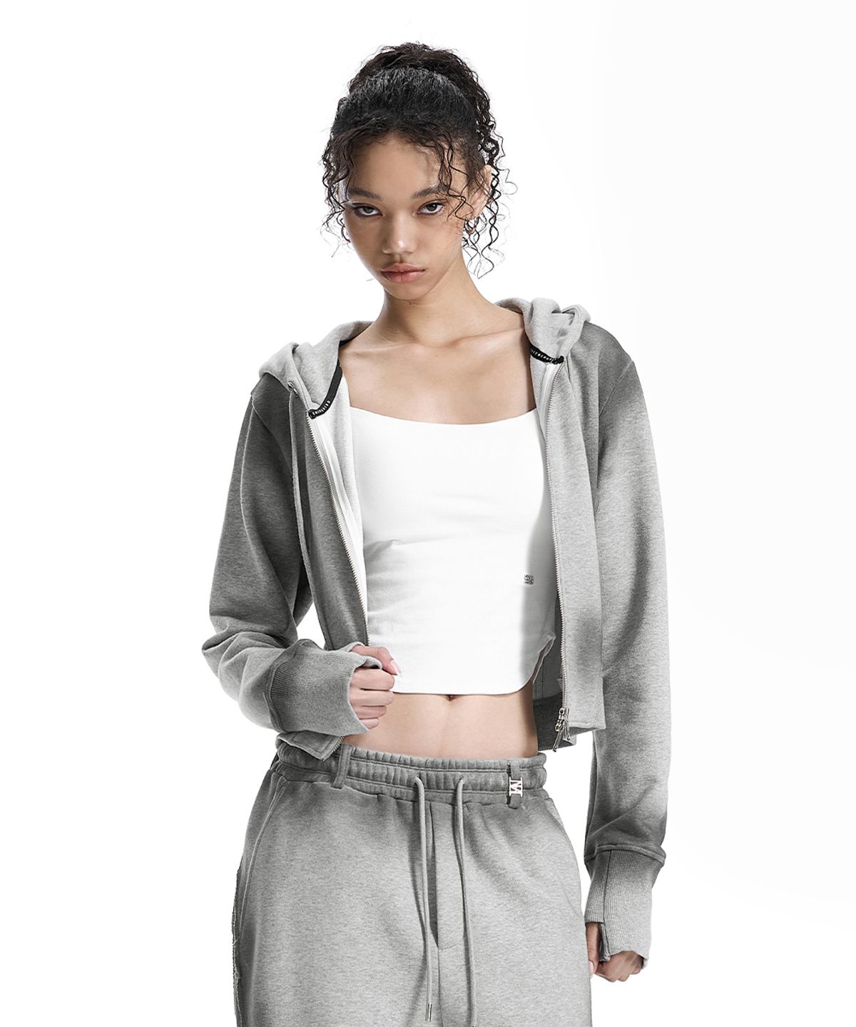 트리밍버드(TREEMINGBIRD) Brushed Set-Up Sweat Hoodie Zip-Up [ Melange Gray ]
