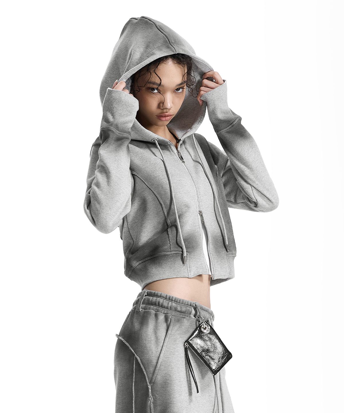 트리밍버드(TREEMINGBIRD) Brushed Set-Up Sweat Hoodie Zip-Up [ Melange Gray ]