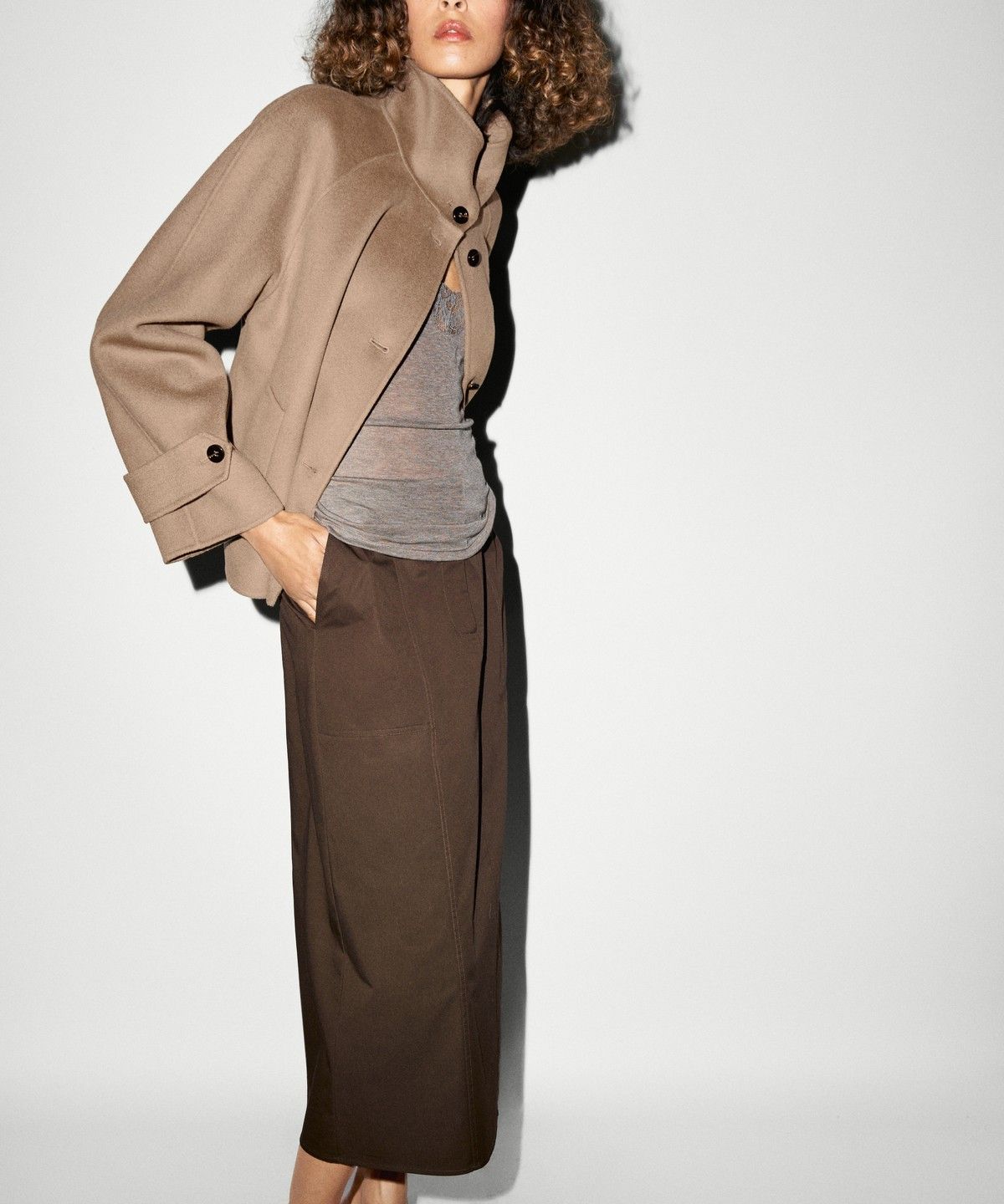 마시모두띠(MASSIMO DUTTI) 울 혼방 하이넥 쇼트 재킷