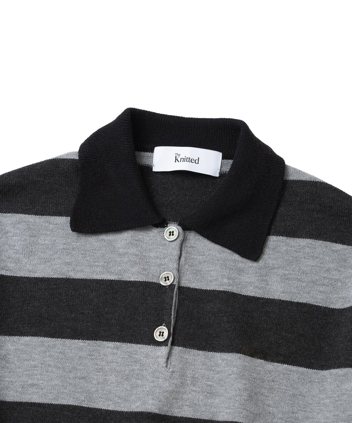 니티드(KNITTED) (UNISEX) 스트라이프 럭비 카라 니트 BLACK