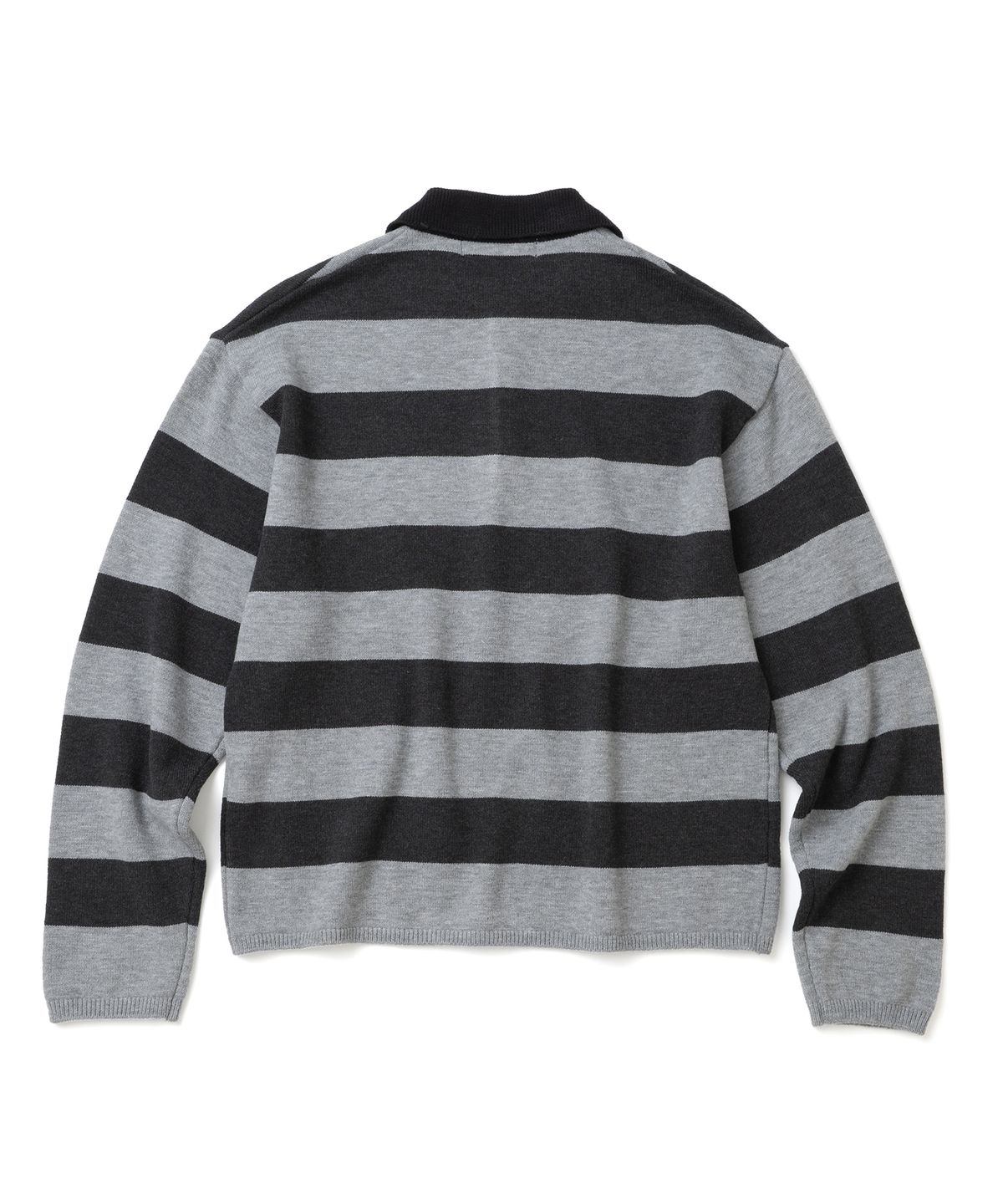 니티드(KNITTED) (UNISEX) 스트라이프 럭비 카라 니트 BLACK