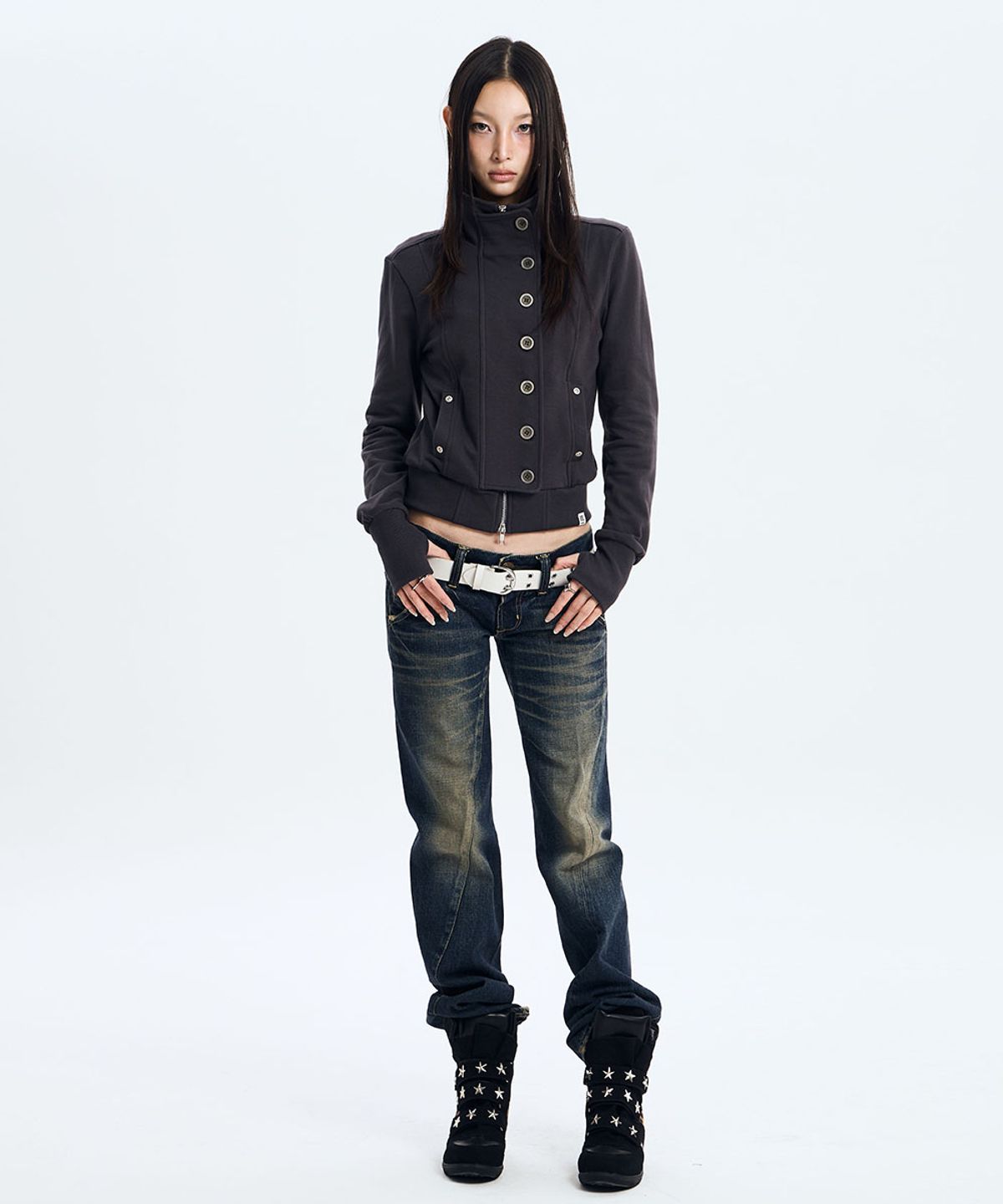 낫노잉(NOTKNOWING) Button High Neck Zip Up (GREY)