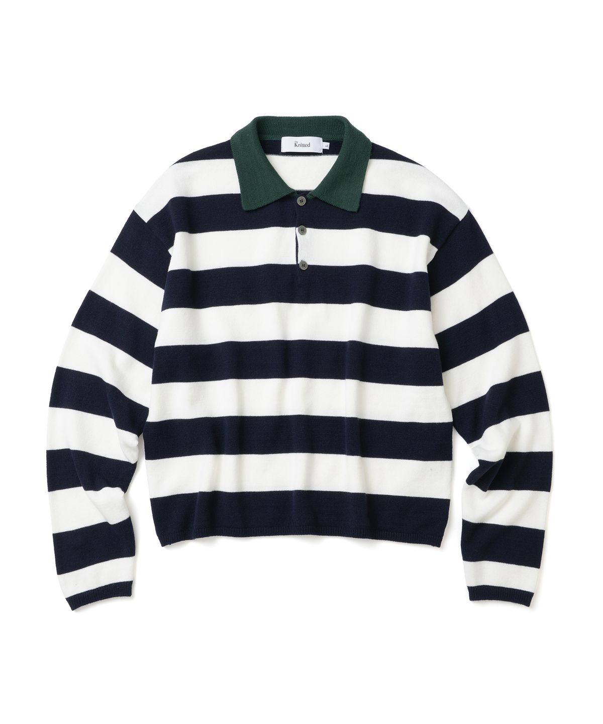 니티드(KNITTED) (UNISEX) 스트라이프 럭비 카라 니트 NAVY