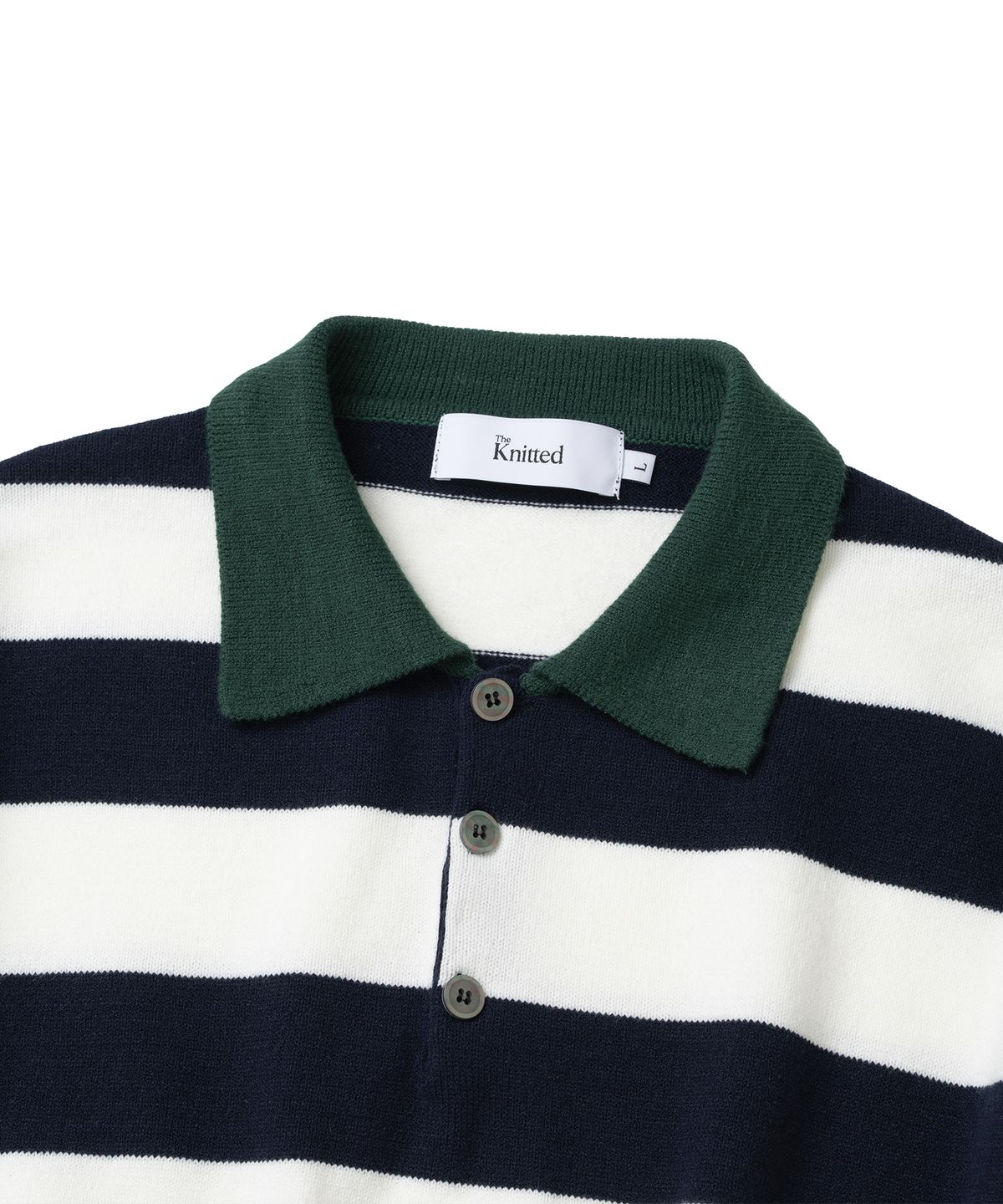 니티드(KNITTED) (UNISEX) 스트라이프 럭비 카라 니트 NAVY