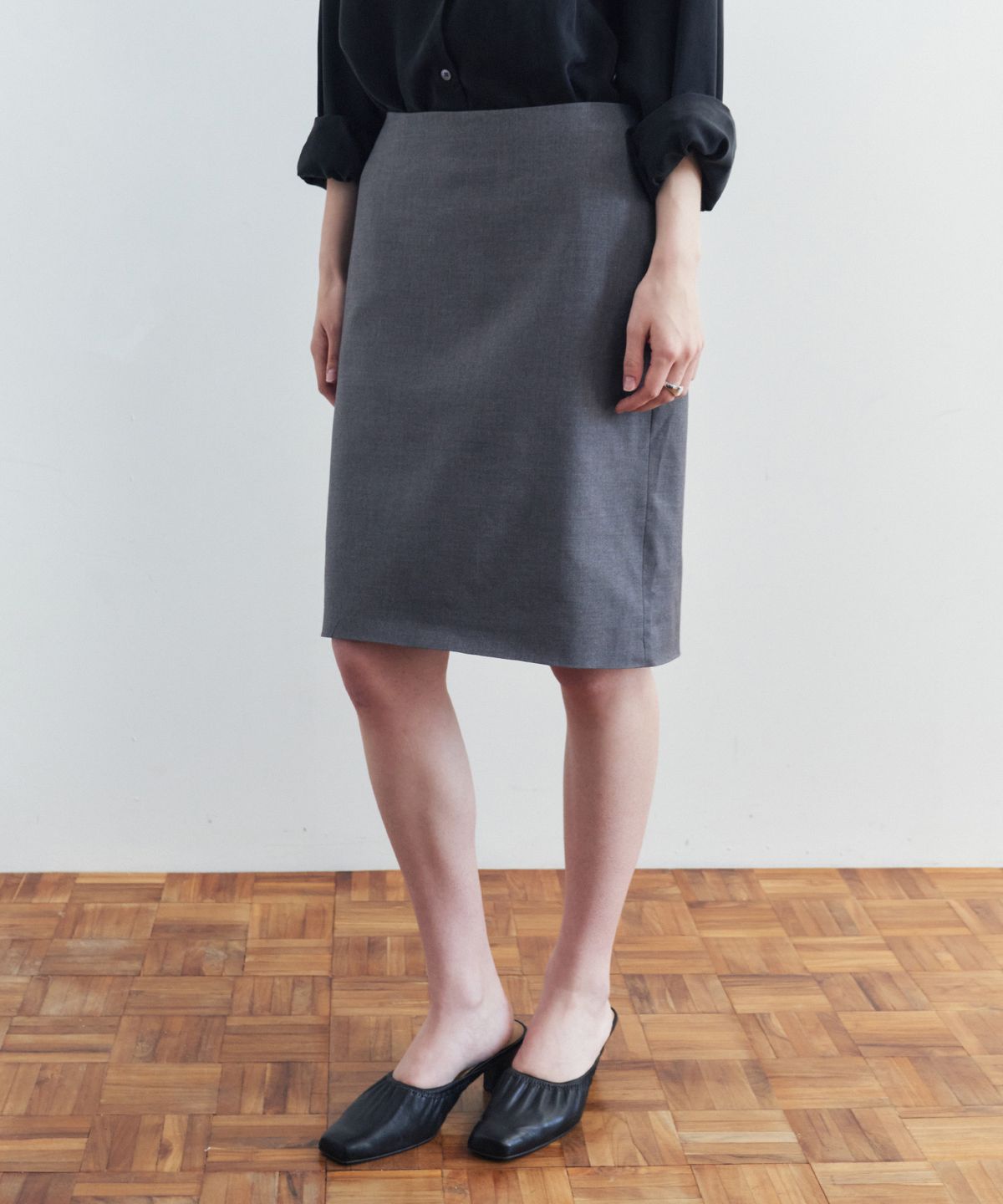 시야쥬(SIYAZU) SIST9075 심플 미디 스커트_Melange gray
