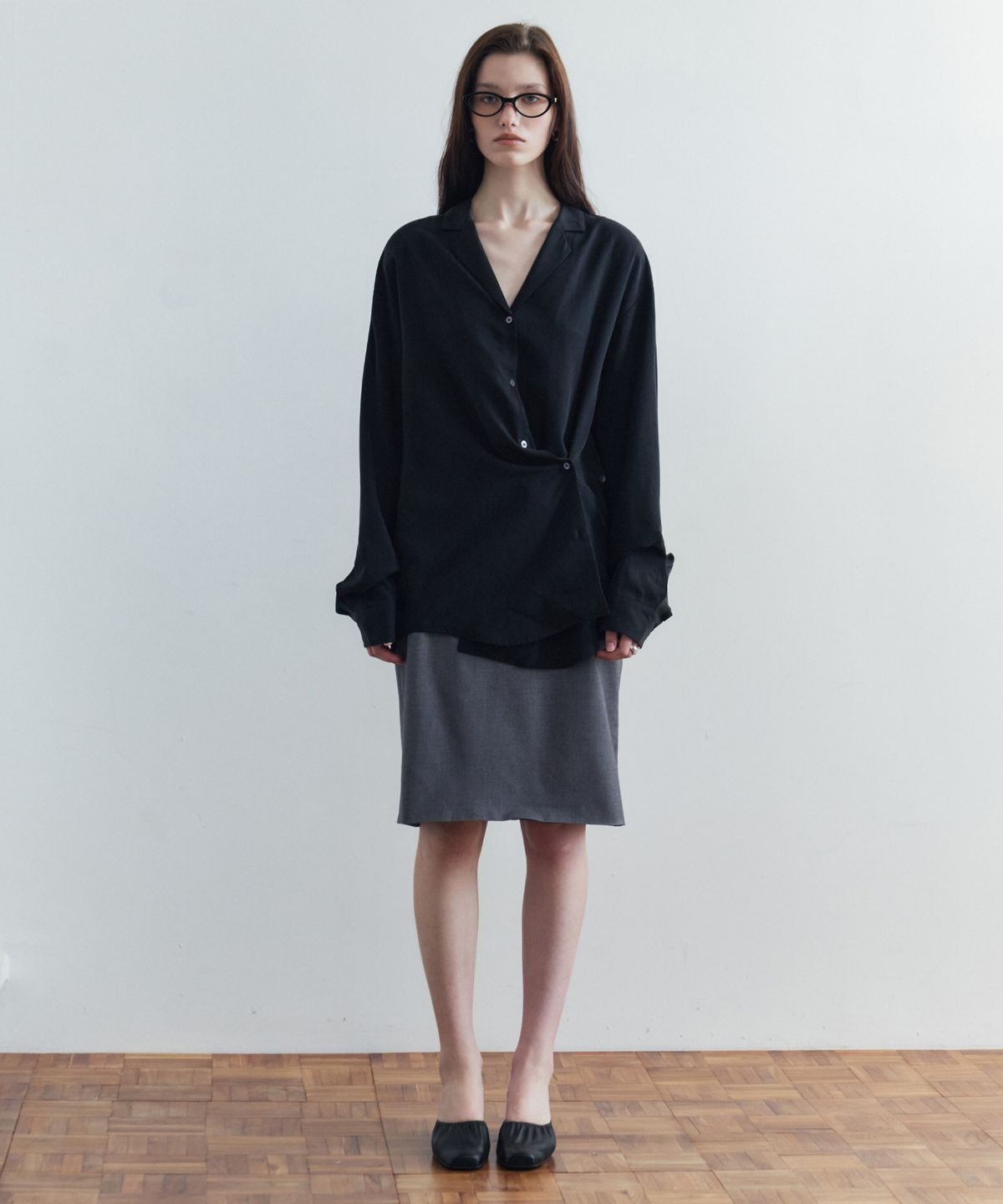 시야쥬(SIYAZU) SIST9075 심플 미디 스커트_Melange gray