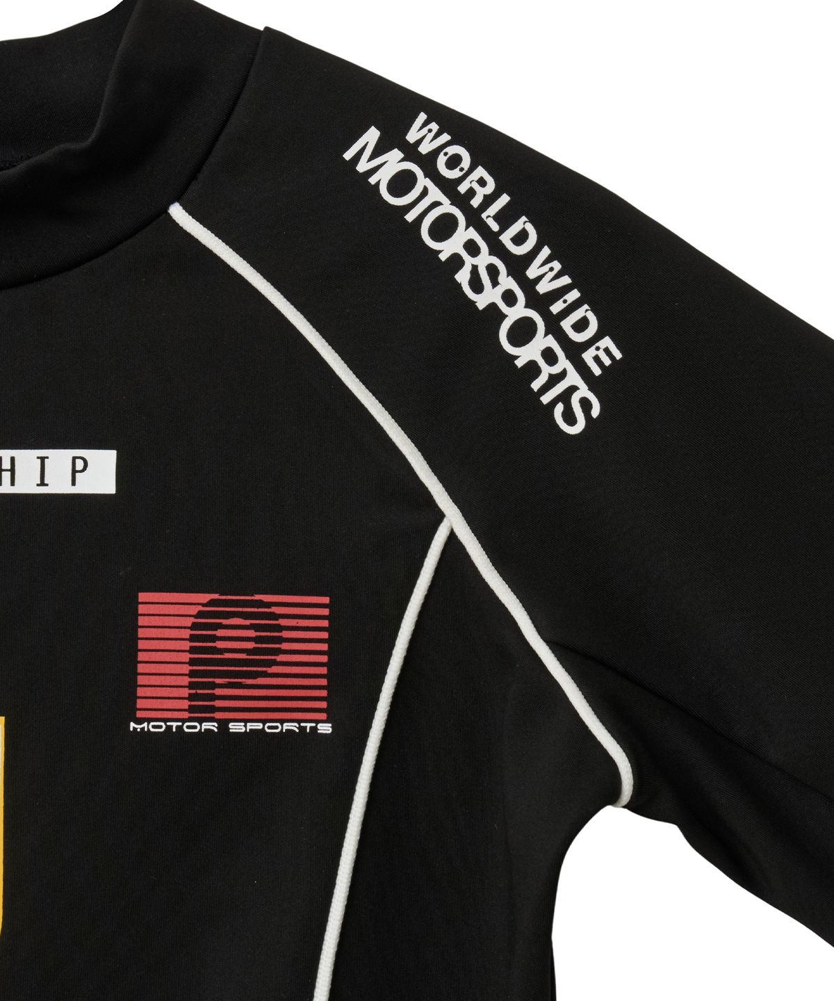 핍스 모터사이클(PHYPS MOTORCYCLE) Women Racing Artwork Half Neck Crop Long Sleeve Black