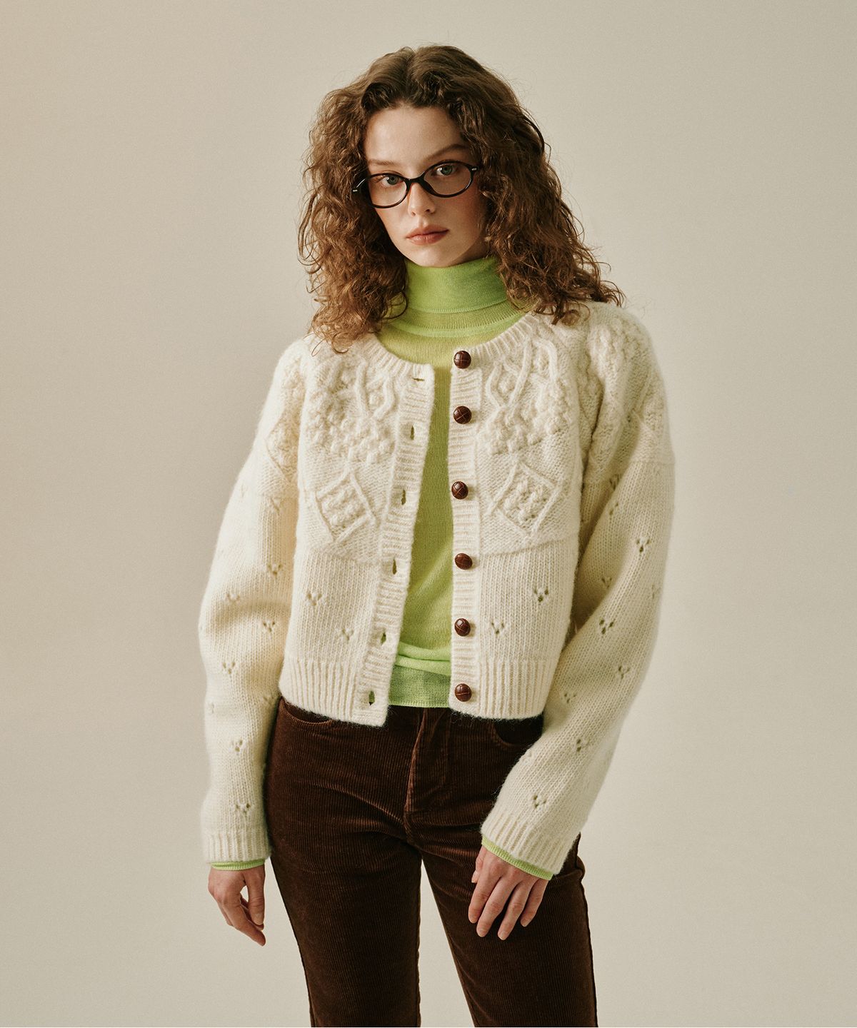 그린버터(GREENBUTTER) Classic Wool Cardigan (Cream)