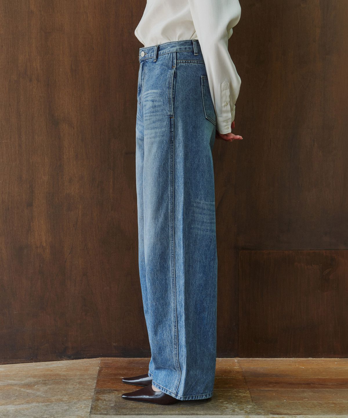 시야쥬(SIYAZU) SIJN6120 배럴 와이드 커브드 데님_Medium blue
