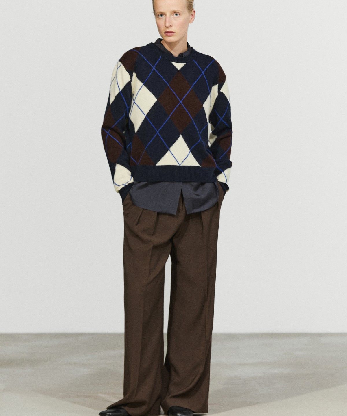 마시모두띠(MASSIMO DUTTI) 100% 울 아가일 니트 스웨터