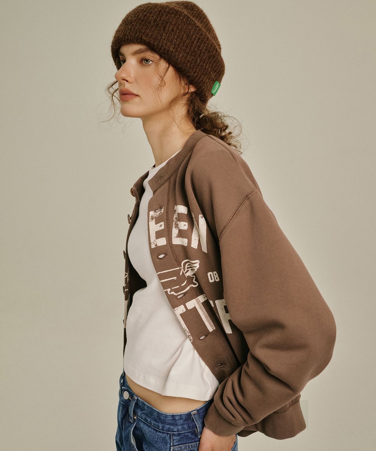 그린버터(GREENBUTTER) Butter Wing Button Sweatshirt (Brown)