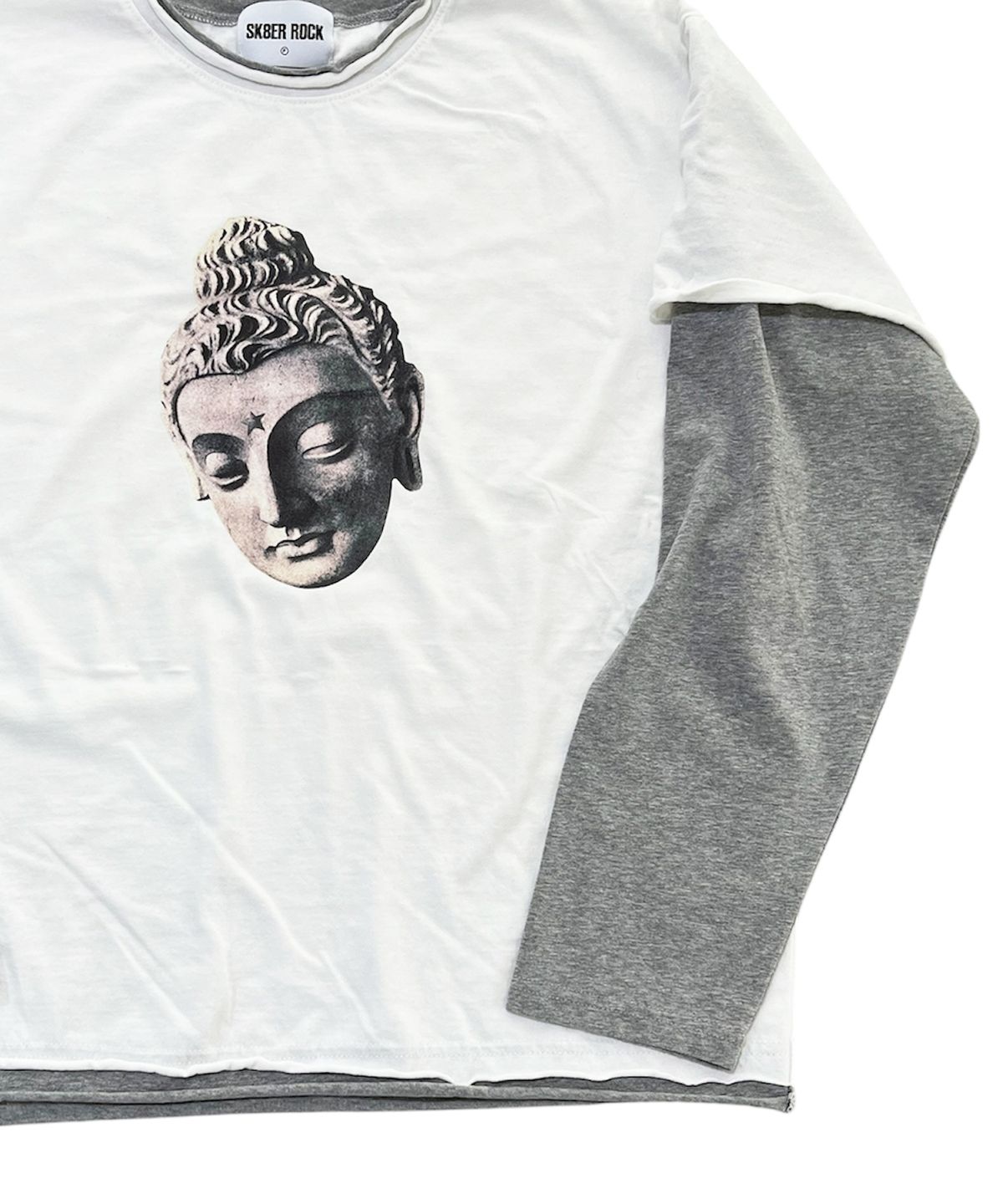 스케이터락(SK8ER ROCK) Rebel Buddha Layered T-Shirt (ivory*melange gray)