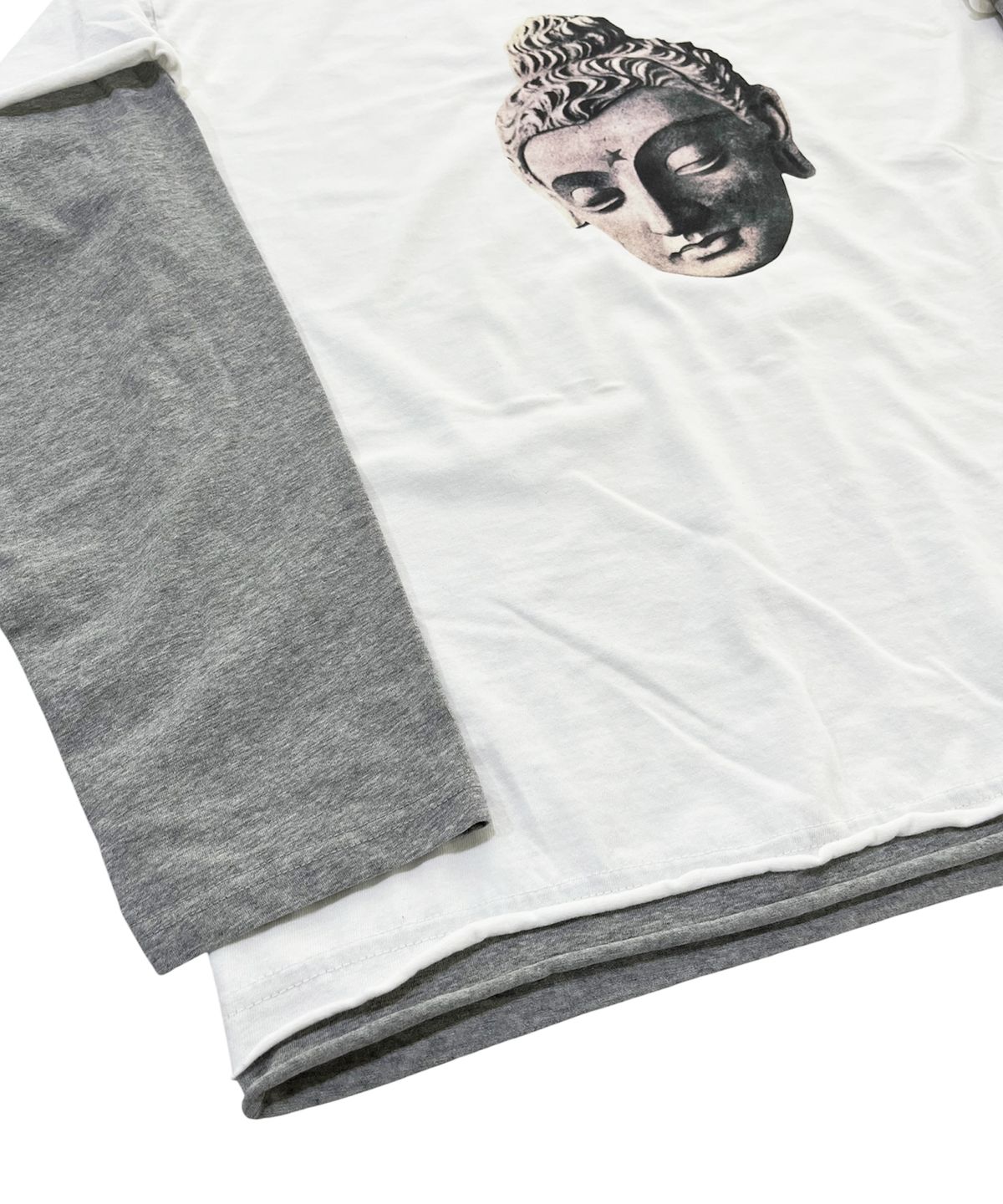 스케이터락(SK8ER ROCK) Rebel Buddha Layered T-Shirt (ivory*melange gray)