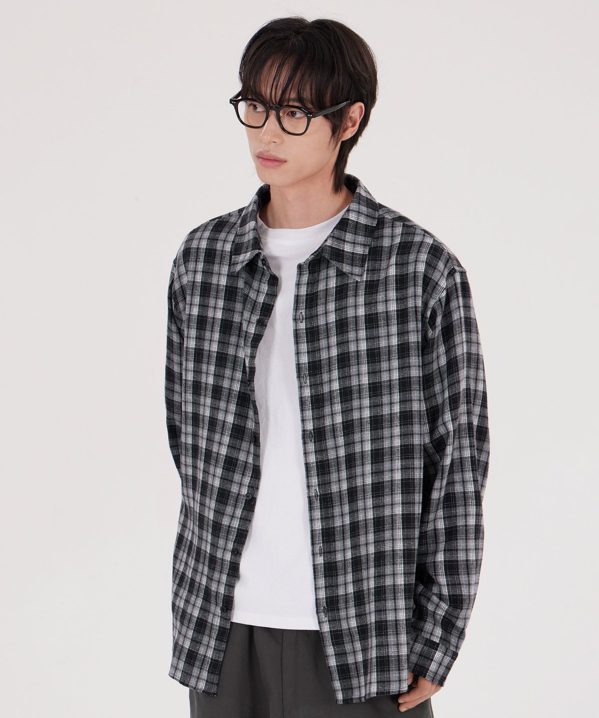 굿라이프웍스(GLW) [unisex] 오버핏 타탄 체크 셔츠 블랙