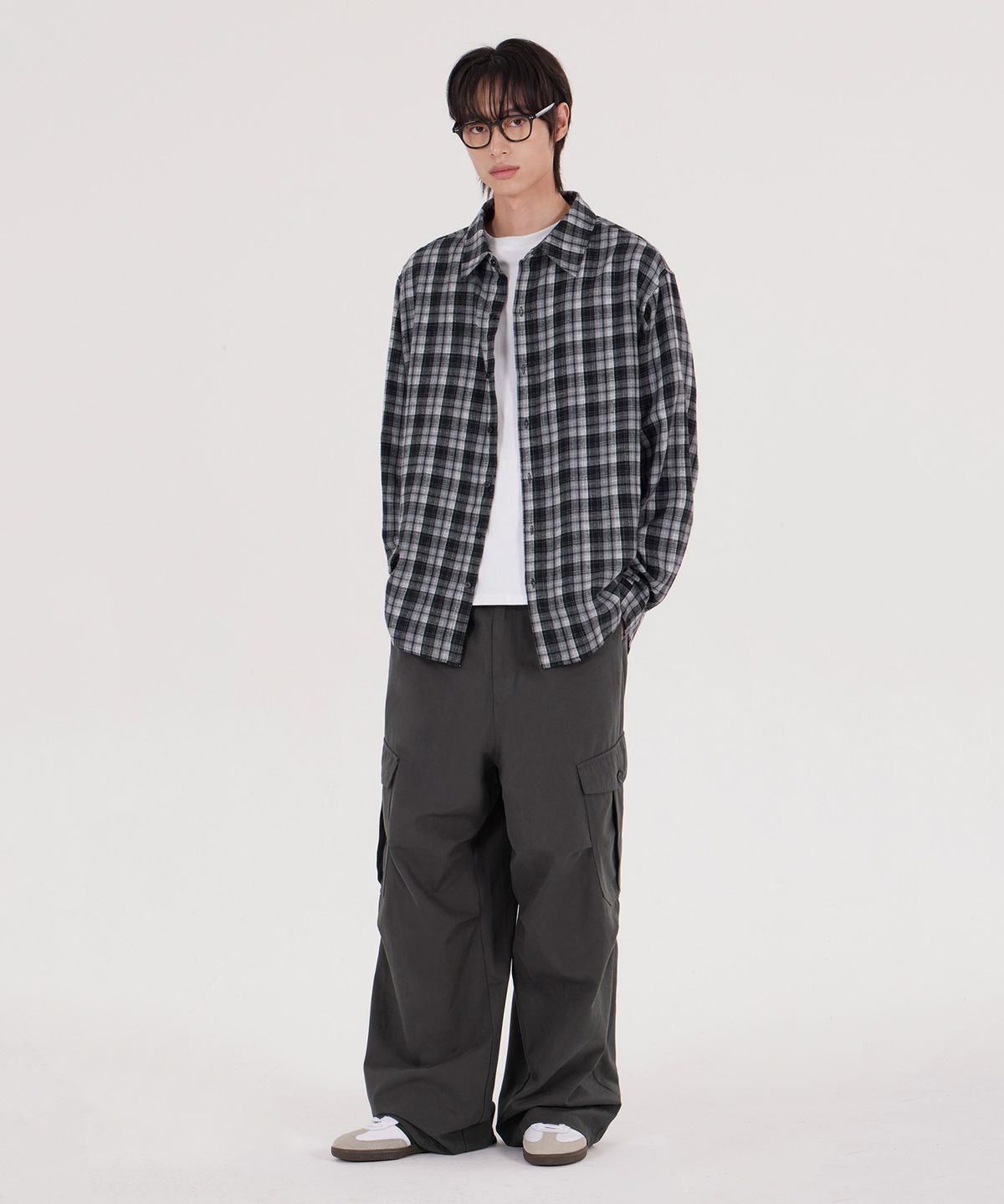 굿라이프웍스(GLW) [unisex] 오버핏 타탄 체크 셔츠 블랙