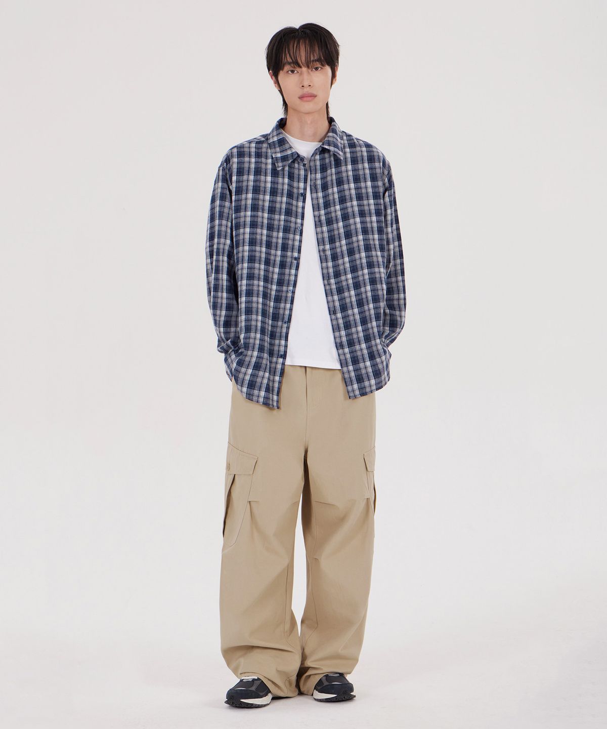 굿라이프웍스(GLW) [unisex] 오버핏 타탄 체크 셔츠 네이비