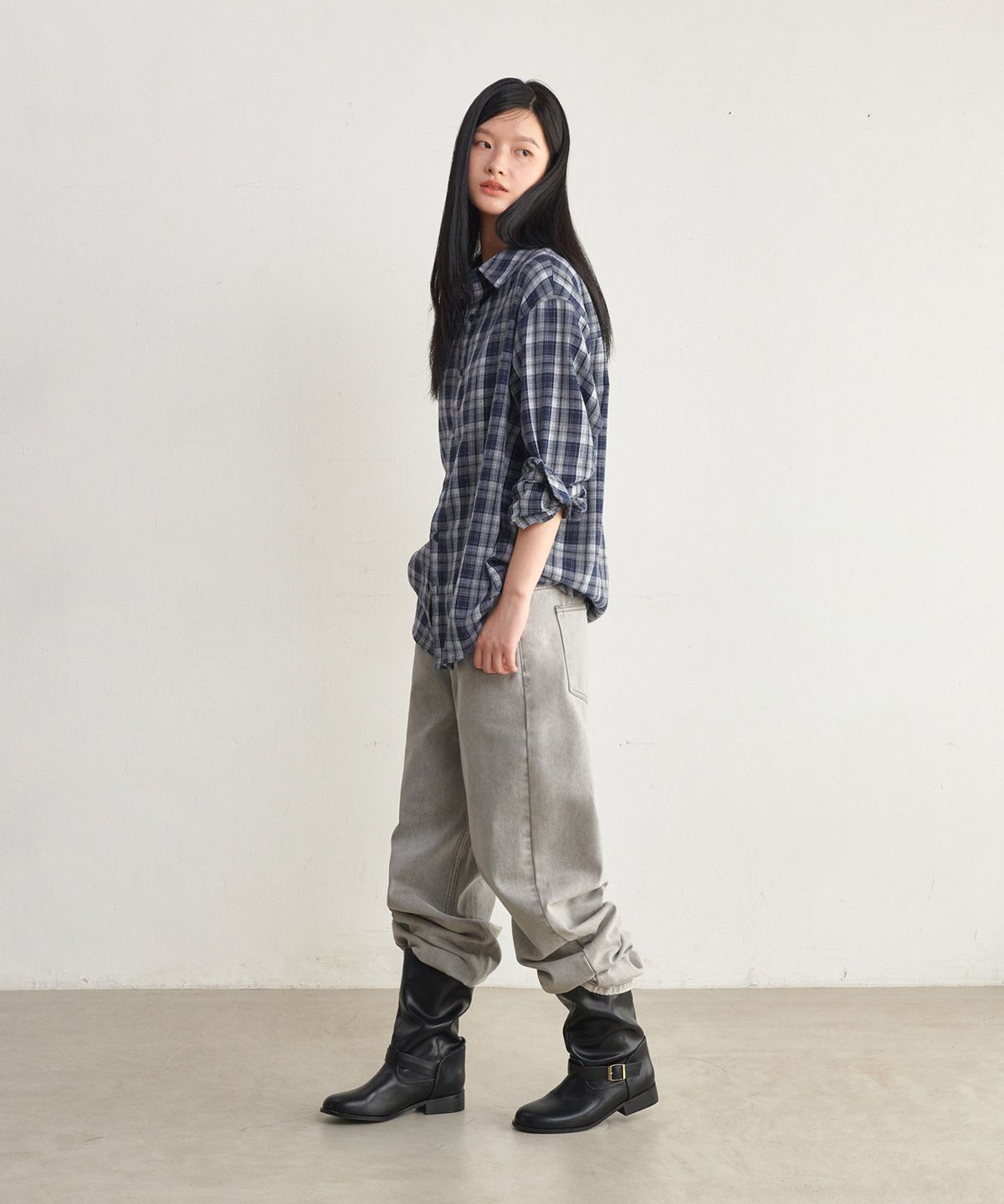 굿라이프웍스(GLW) [unisex] 오버핏 타탄 체크 셔츠 네이비
