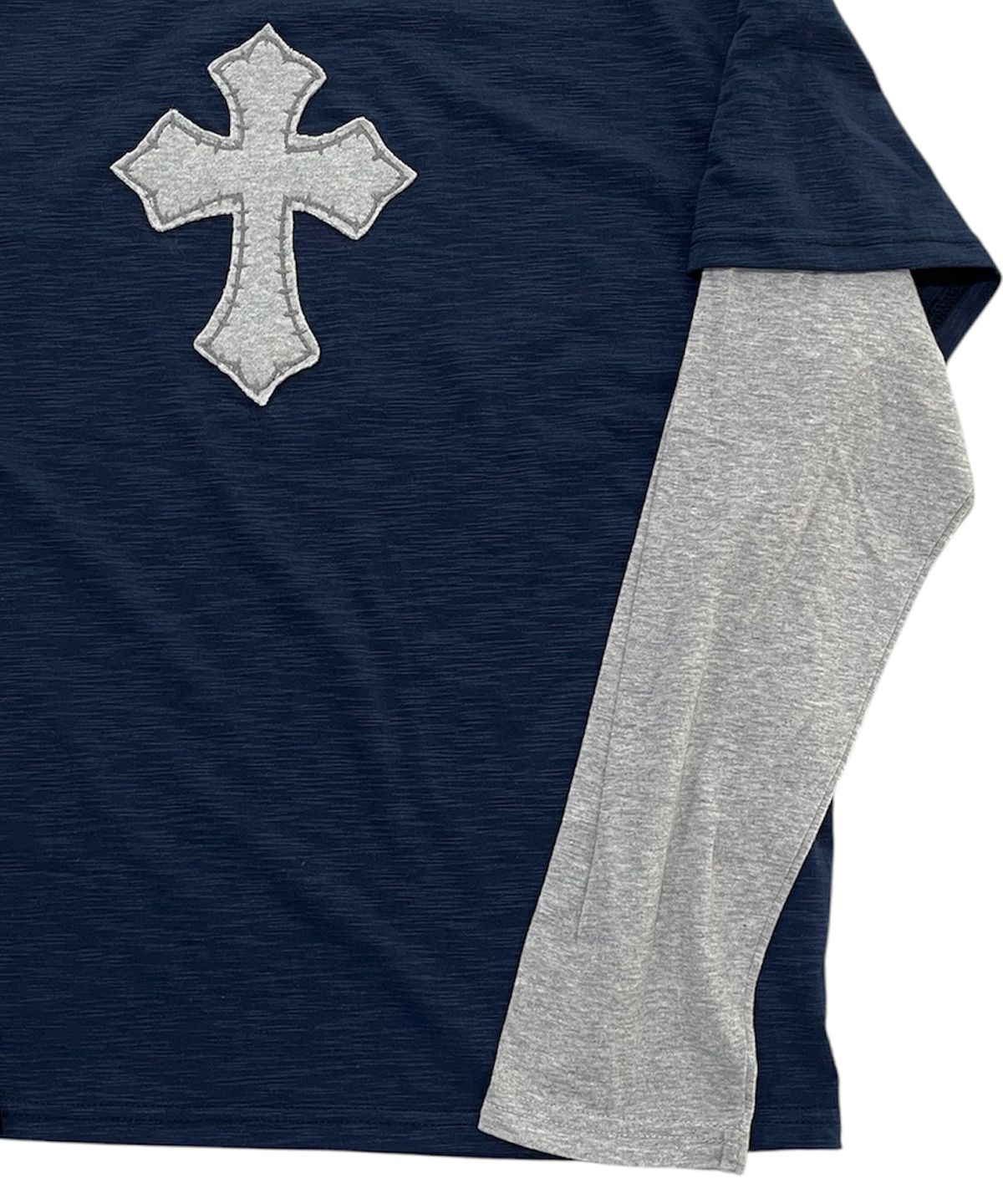 스케이터락(SK8ER ROCK) Cross Slub Layered T-Shirt (navy*melange gray)