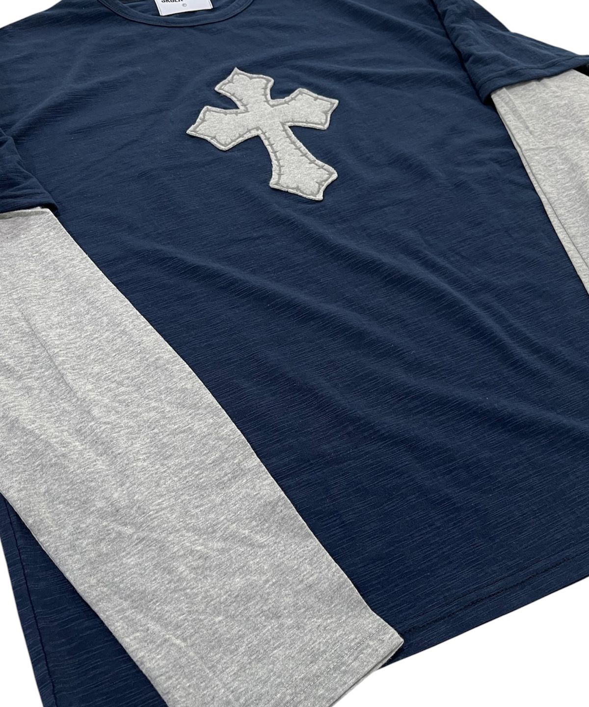 스케이터락(SK8ER ROCK) Cross Slub Layered T-Shirt (navy*melange gray)