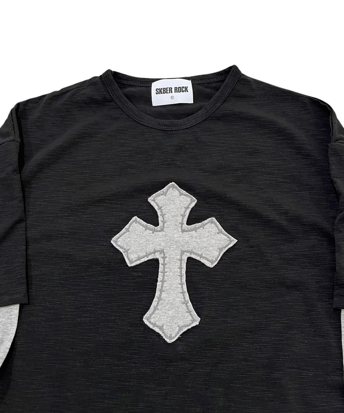 스케이터락(SK8ER ROCK) Cross Slub Layered T-Shirt (black*melange gray)