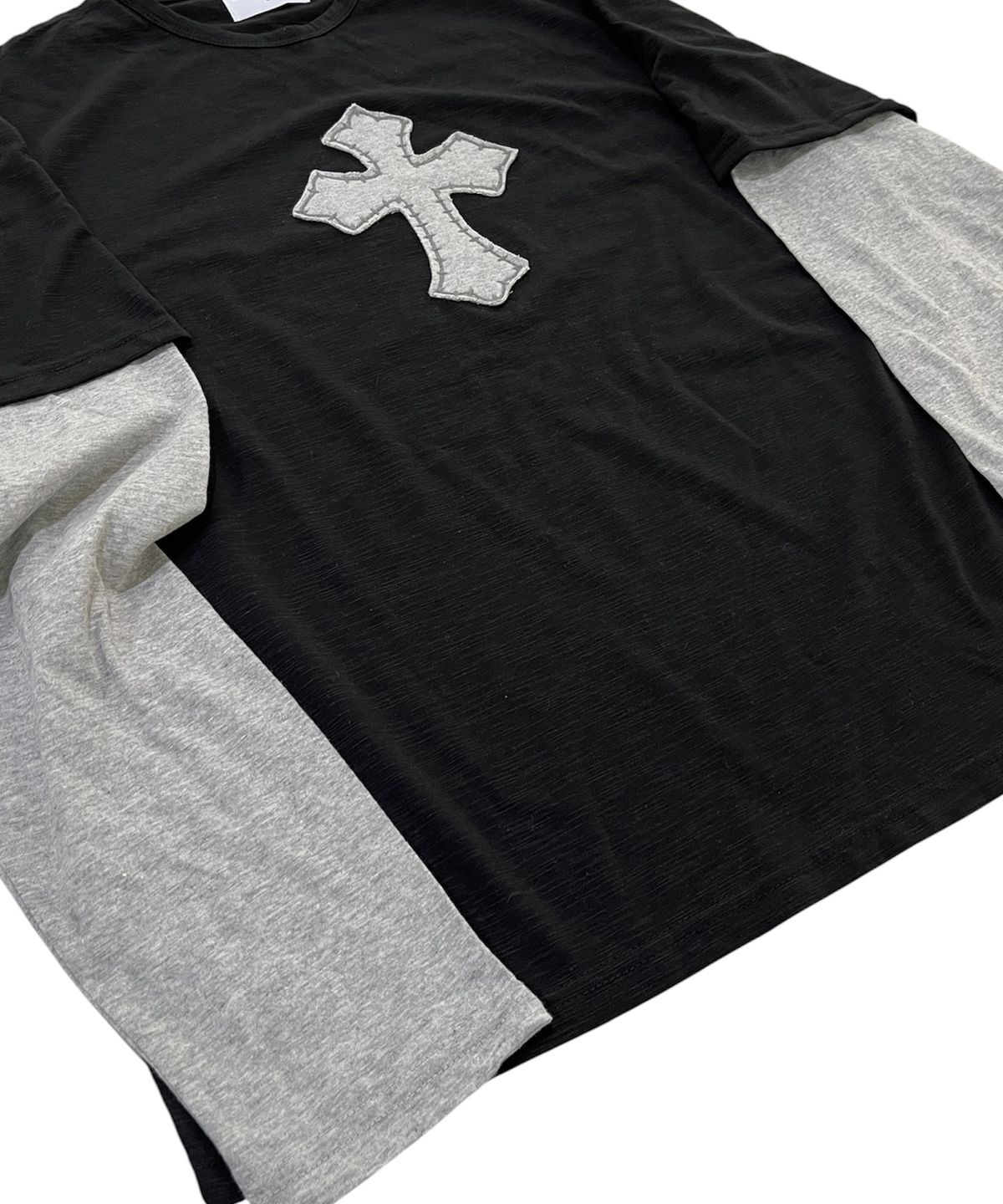 스케이터락(SK8ER ROCK) Cross Slub Layered T-Shirt (black*melange gray)