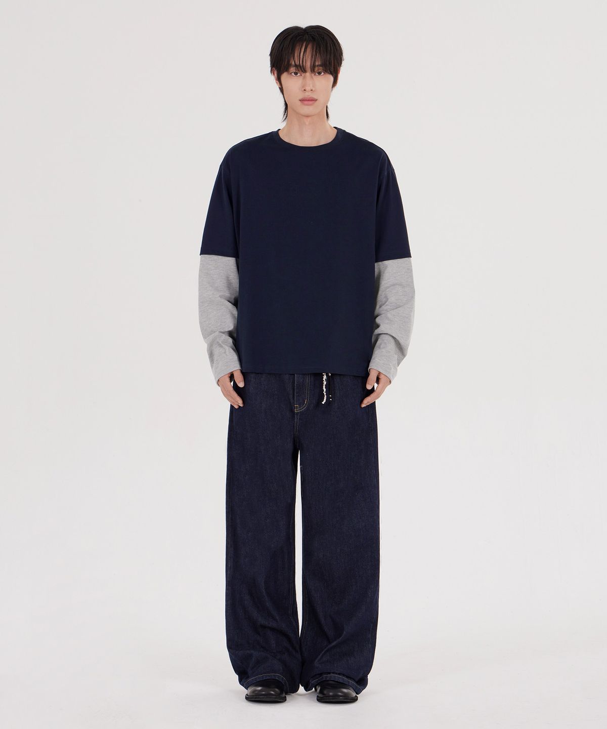 굿라이프웍스(GLW) [unisex] 레이어드 투톤 롱슬리브티 네이비