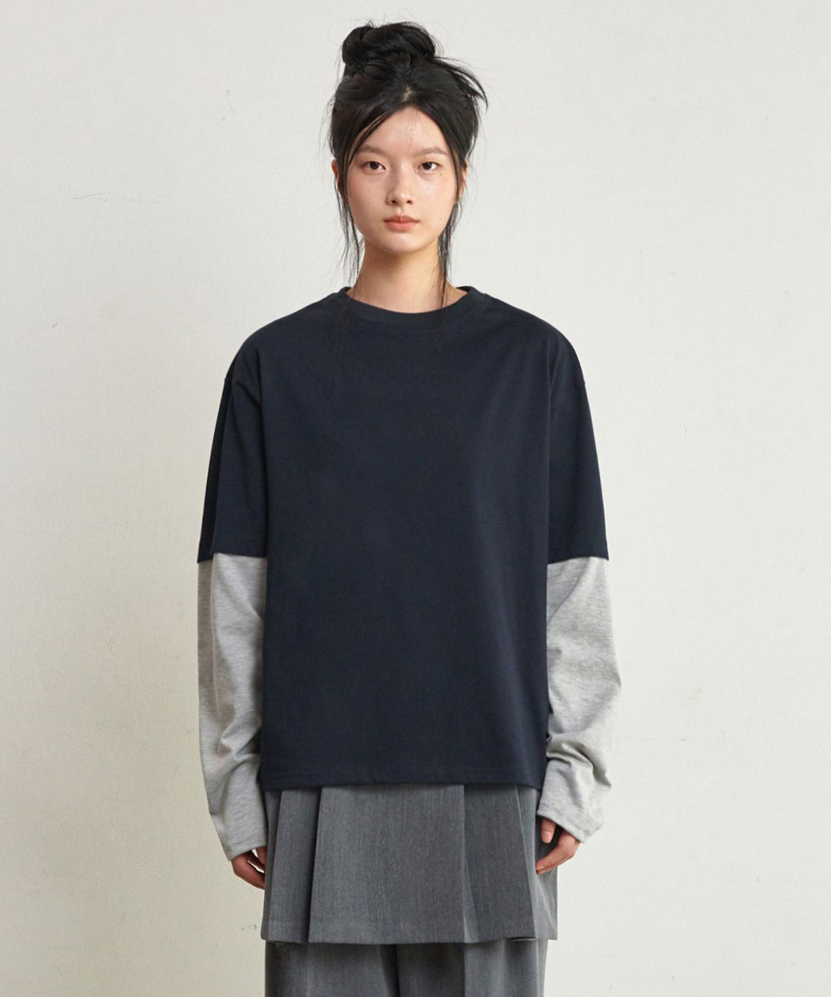 굿라이프웍스(GLW) [unisex] 레이어드 투톤 롱슬리브티 네이비