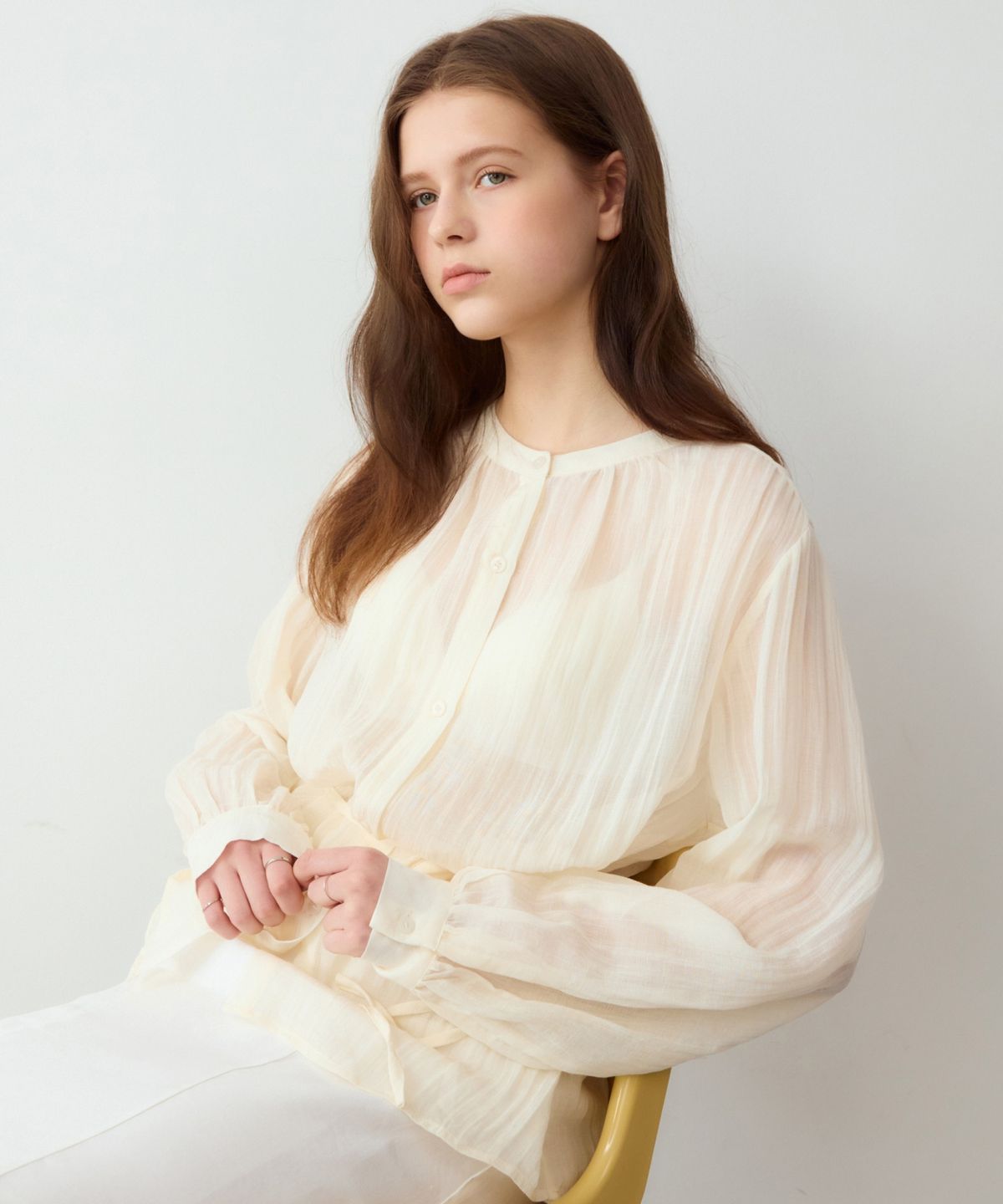 어다울(ADAUL) Wrinkle see through belted blouse - cream
