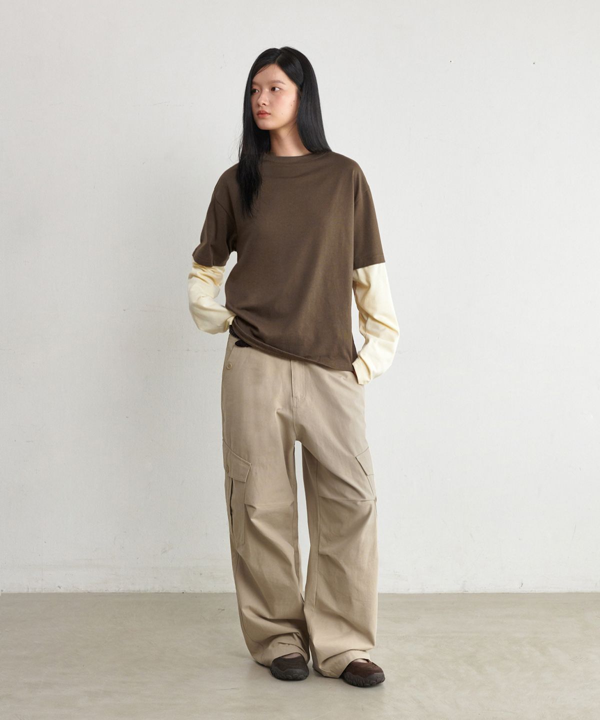 굿라이프웍스(GLW) [unisex] 레이어드 투톤 롱슬리브티 브라운
